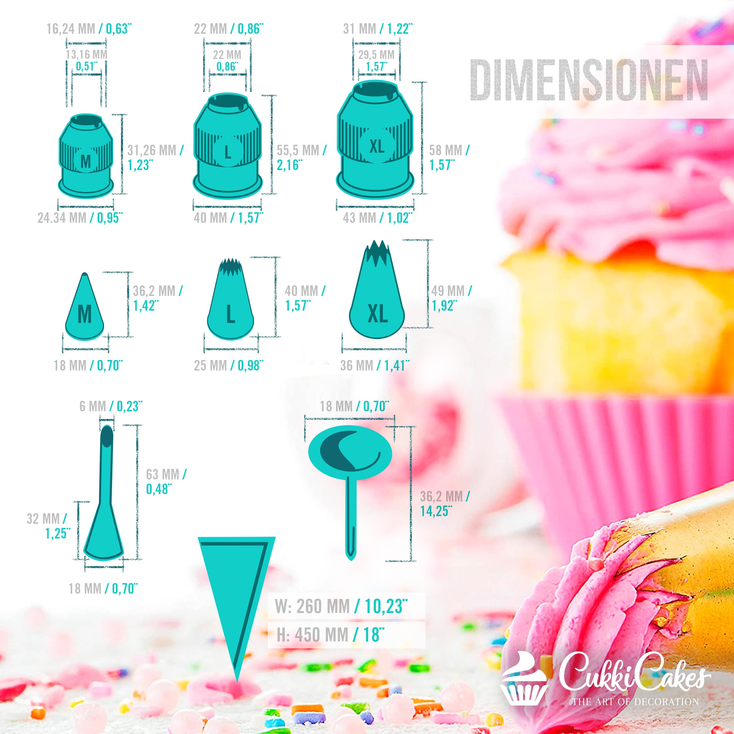 Spritzbeutel Mit Tüllen Profi Set (31 Stück): Spritzsack Wiederverwendbar Groß (45cm) + 26 Spritztüllen + Krapfentülle + Blumennagel | Torten Spritztüte Set Made in Japan & Korea