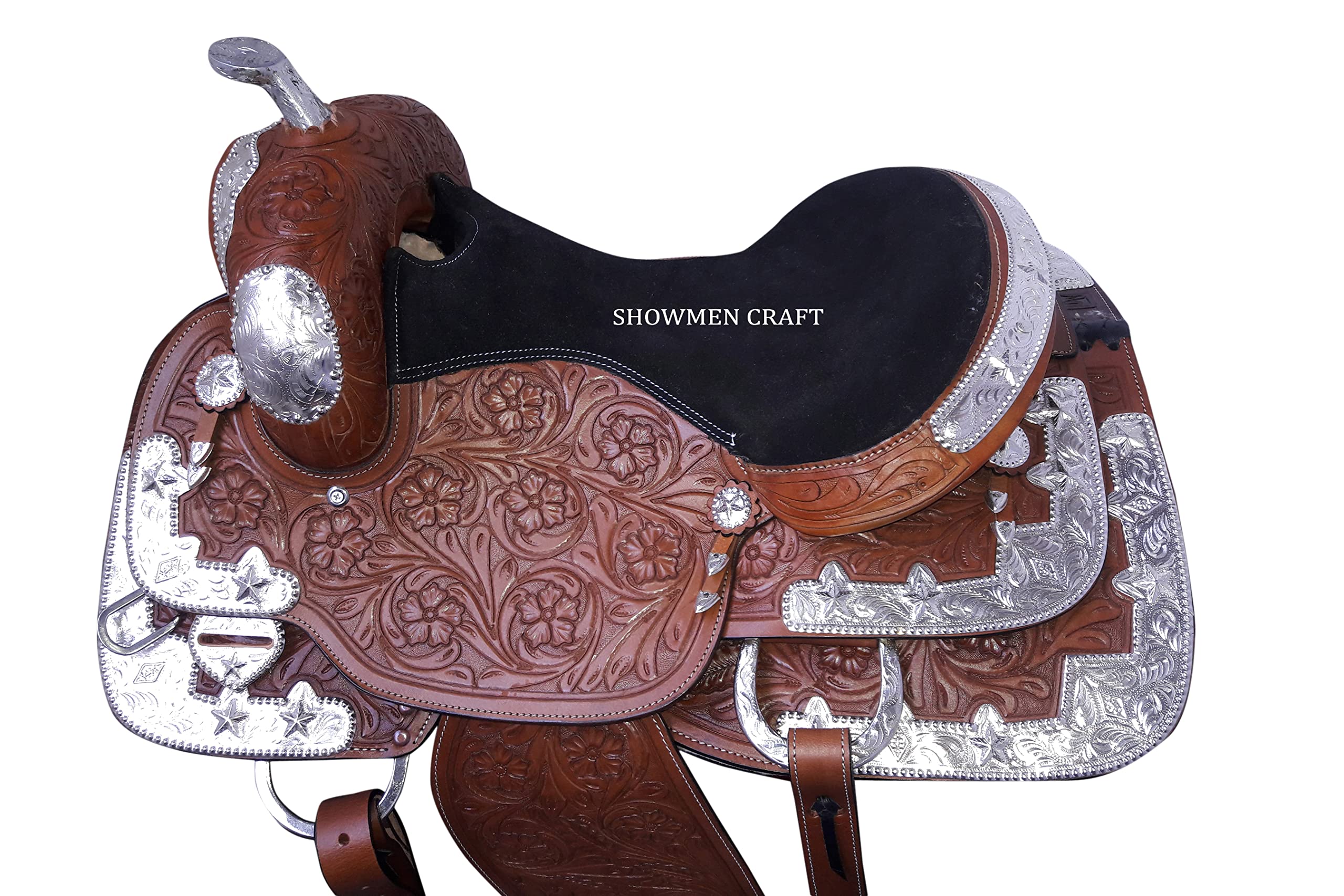 Western Saddle Kostüm Silber komplett dekorativ mit Kopfstütze und Brustrufer