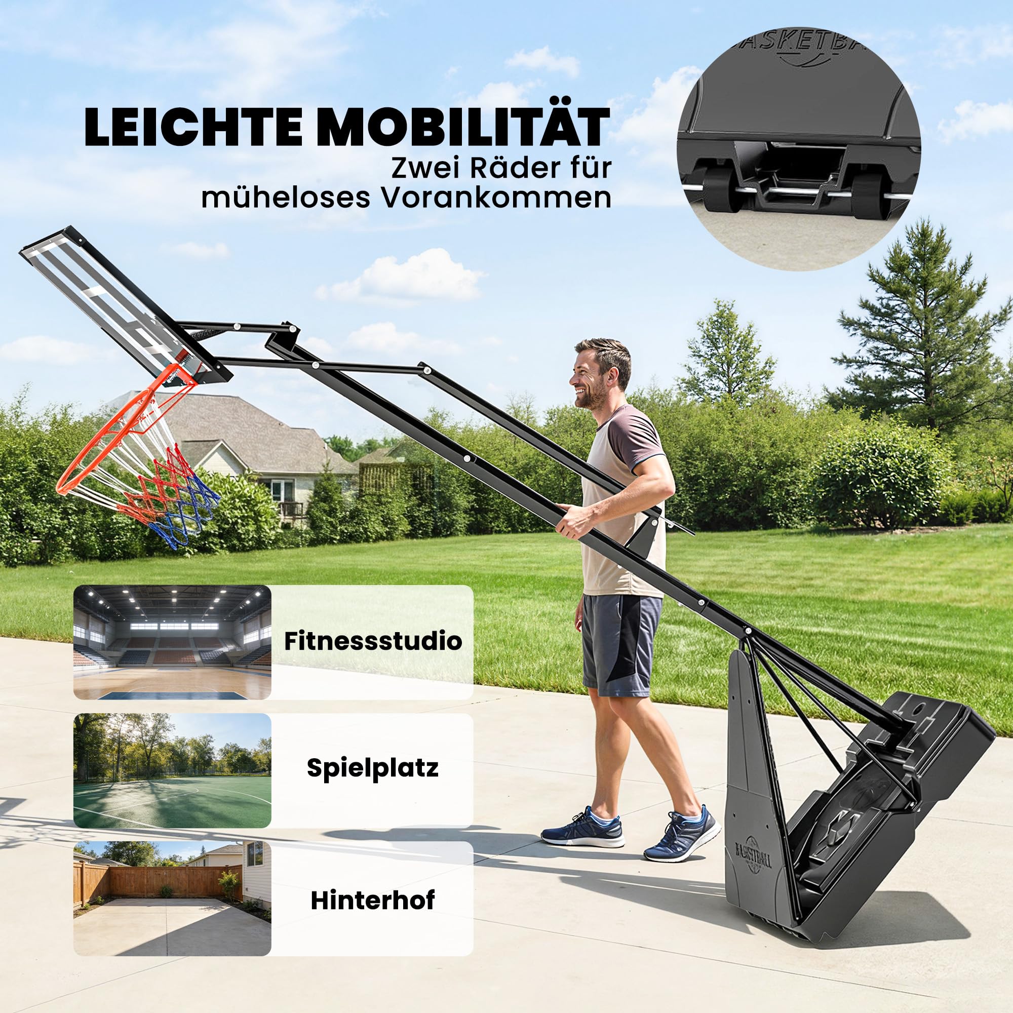 SPORTNOW Basketballkorb Outdoor 245-305cm Höhenverstellbar Basketballständer 120x80cm bruchsichere Rückwand Rädern befüllbarer Standfuß Mobile Basketball Korb