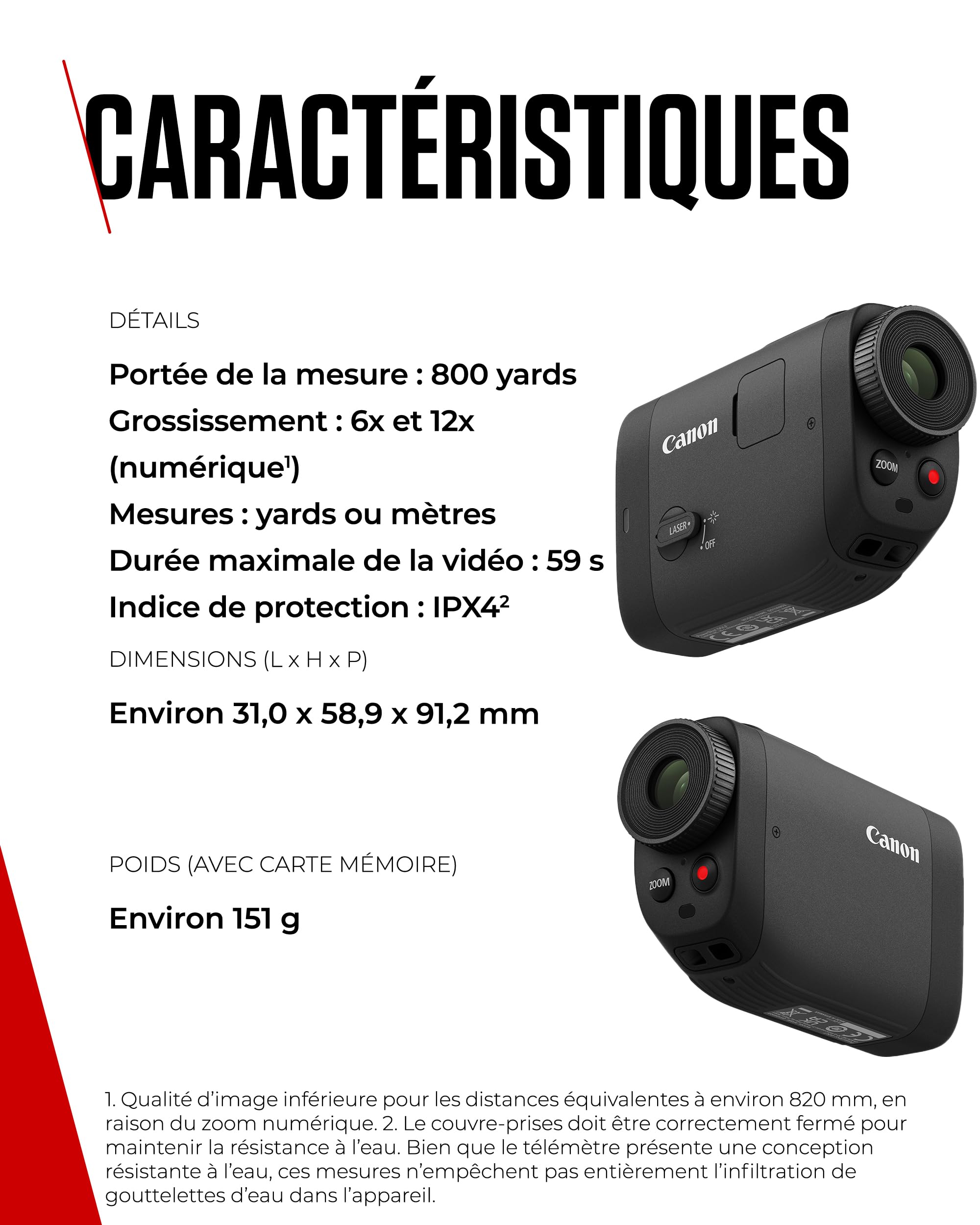 Canon PowerShot Golf Télémètre Laser Mesure de Distance 800 Yards avec capacité d’Enregistrement Photo/vidéo, Zoom Optique x6, stabilisation