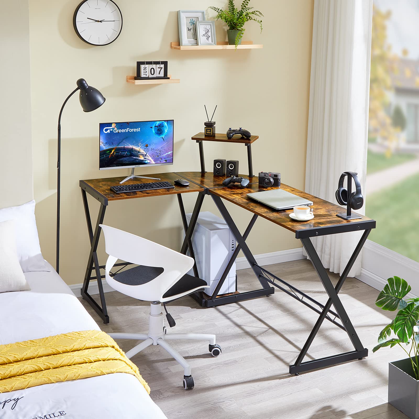 GreenForest L Shaped Desk 58 inch, Reversible Corner Computer Gaming