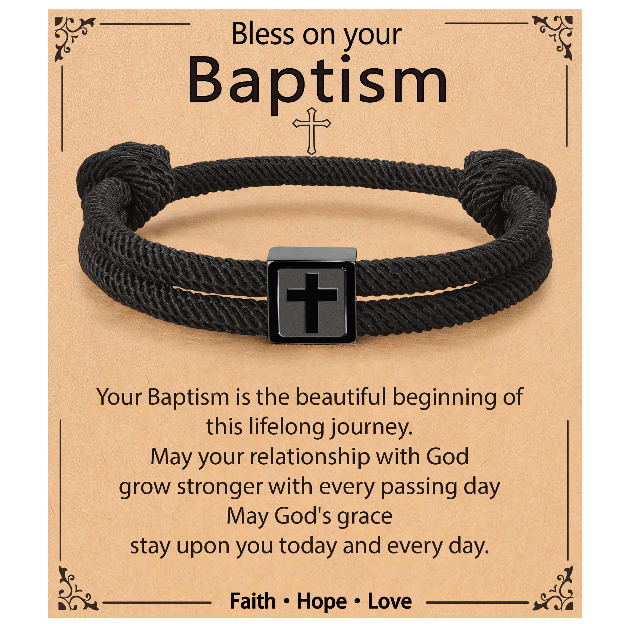 Gnamy First Communion Confirmation Baptism Gifts for Boys, Adjustable Rope Cross Bracelet Catholic Christian Religious Jewelry Gifts — view 7