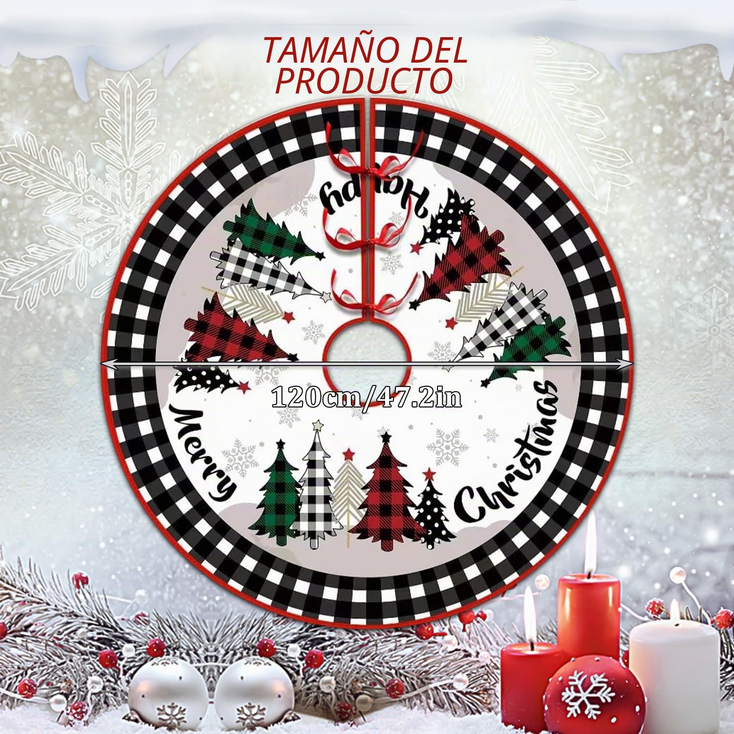 Falda Arbol Navidad 120cm,Pie de Arbol de Navidad Redondo Peluche Corto,para Fiesta de año Nuevo Vacaciones en Casa Decoración(Negro)