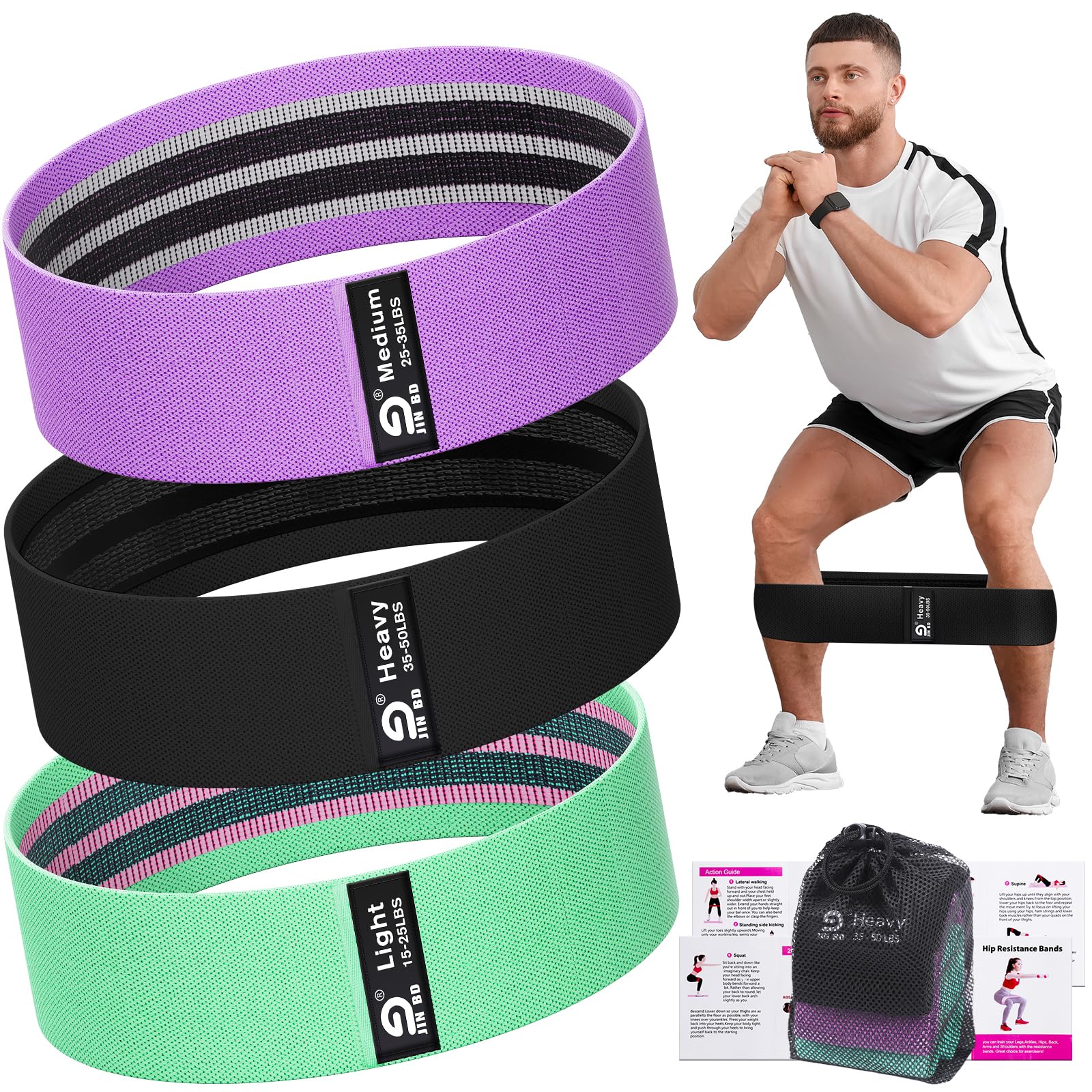 Fabric Resistance Bands Set Booty Bands for Legs Glutes 3 Resistance Levels Non-Slip Workout Bands for Women Men