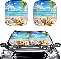 Vista 30 de Parasol para parabrisas de automóvil con estampado de playa tropical, protección universal para proteger el interior del automóvil, bloquea