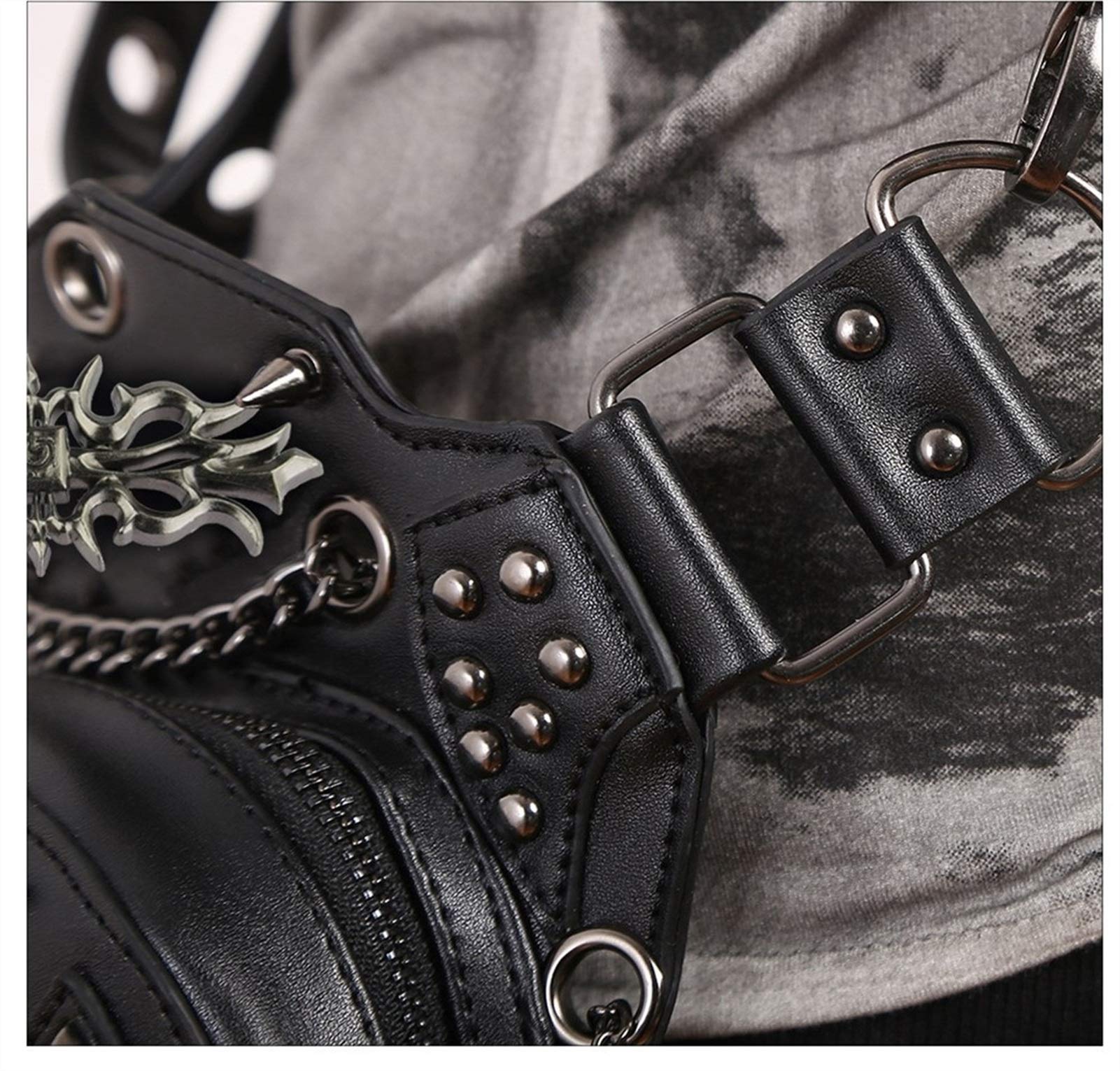 Pu-Leder Frauen Gürteltasche Nieten Schädel Crossbody Umhängetasche Motorrad Drop Bein Gürtel Taschen Punk Rock Nachricht Tasche Hüfttasche Männer Adjustable (Color : Black)