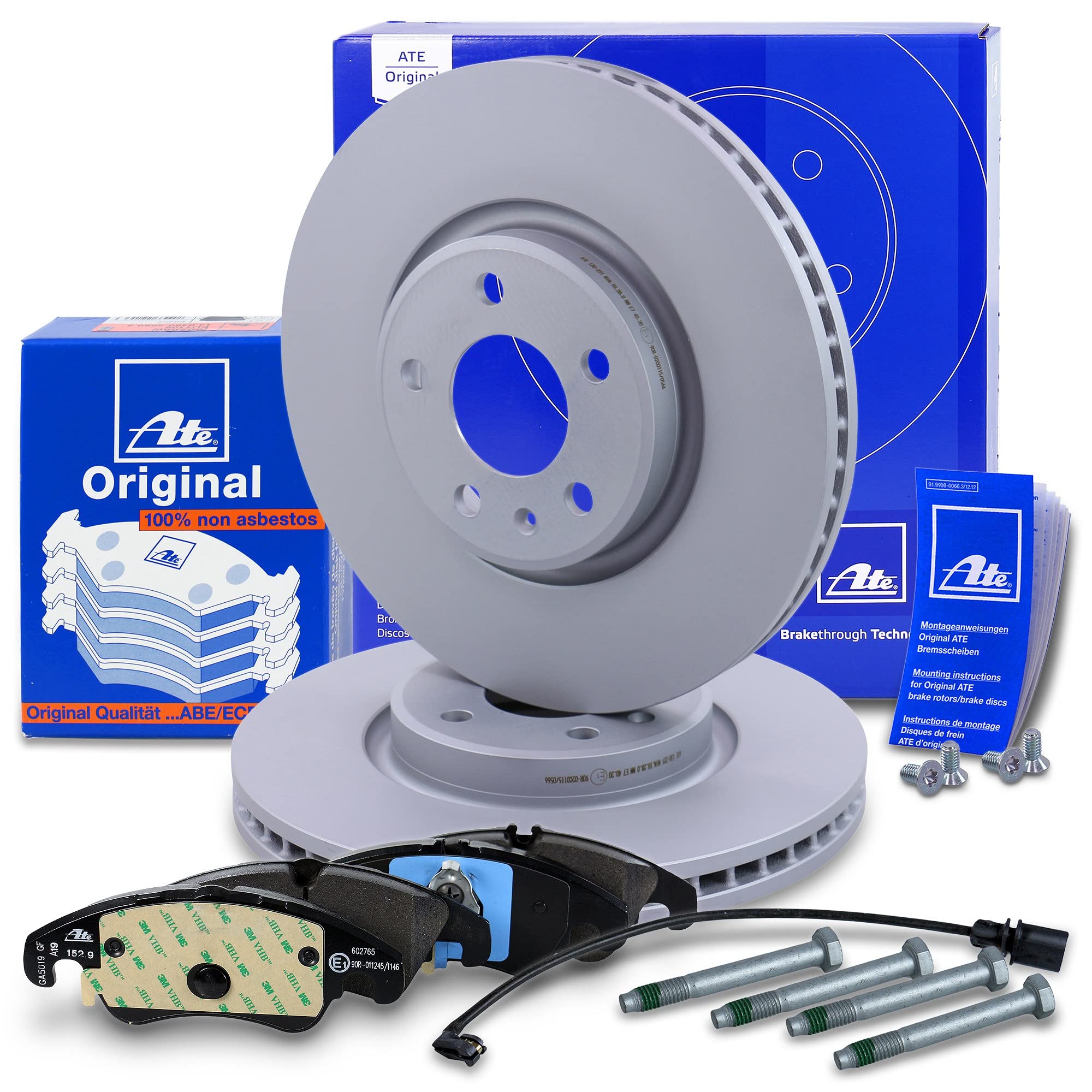 ATE Bremsenset Vorderachse inkl. Bremsscheiben vorne Ø 320 mm belüftet und Bremsbeläge vorne + Verschleißkontakt Kompatibel mit AUDI A6 C7 (4G2, 4GC), A7 Sportback (4GA, 4GF), Q5 (8RB), Q5 Van (8RB)