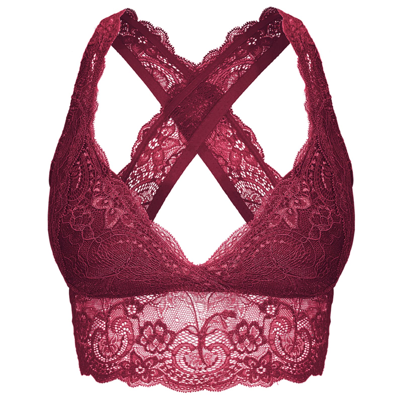 Bralette top rojo vino de encaje sin aro en talla L para mujer 8