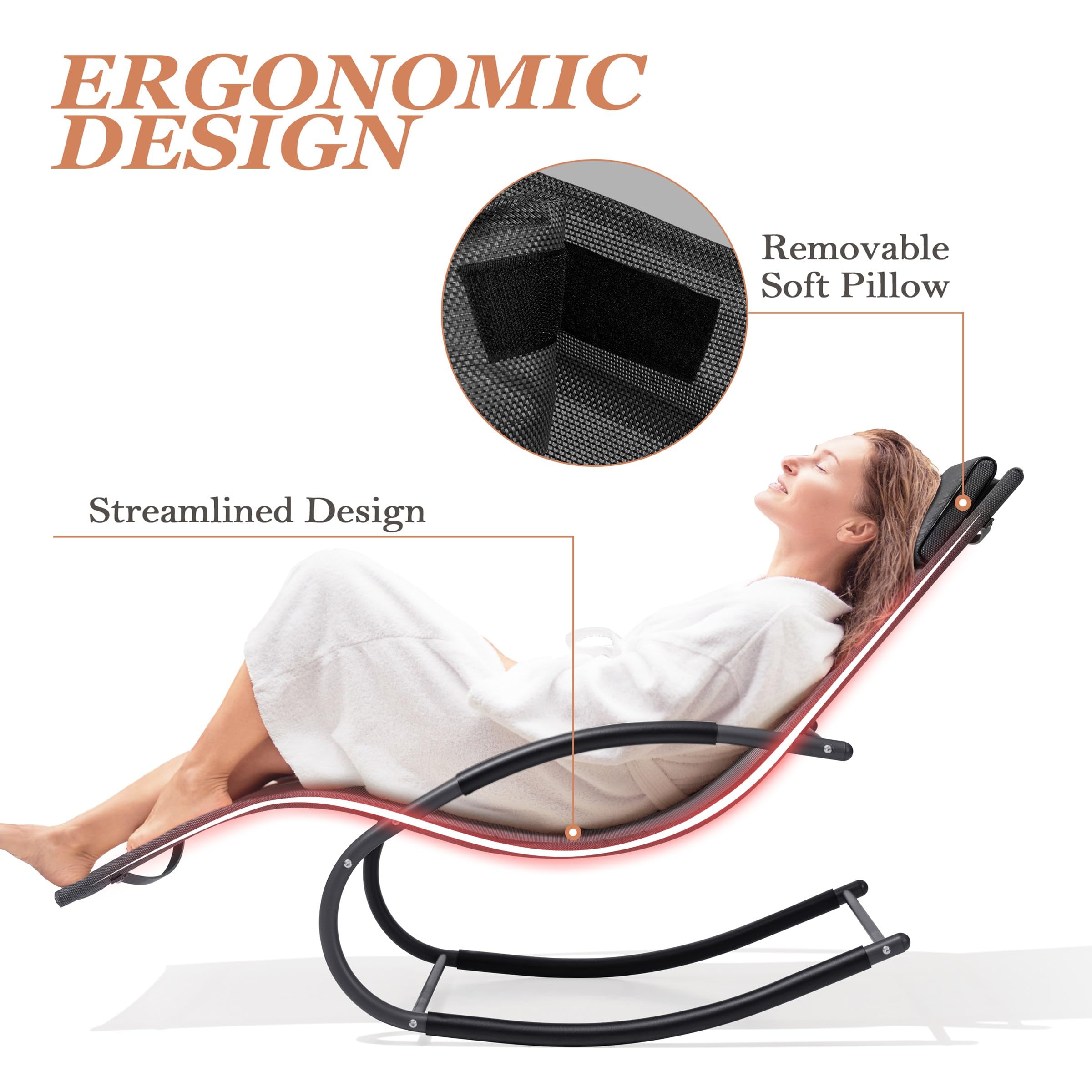 Crestlive Products Mecedora curvada para patio, con almohada, para playa, patio, piscina, exterior e interior (2 unidades, color negro)