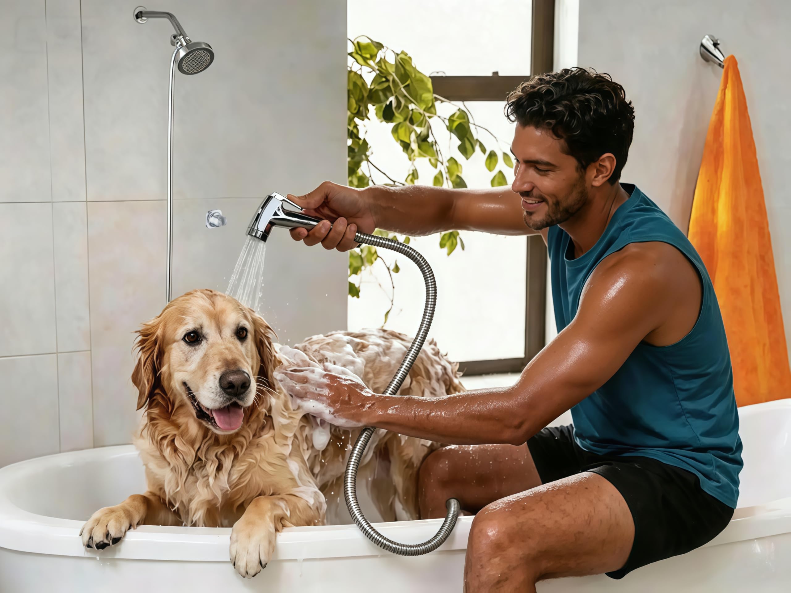 REEGE Juego de accesorios de rociador de ducha para perros para baño de mascotas y lavado de perros, desviador de brazo de ducha con cabezal de ducha de mano y kit de cabezal rociador de manguera, 12