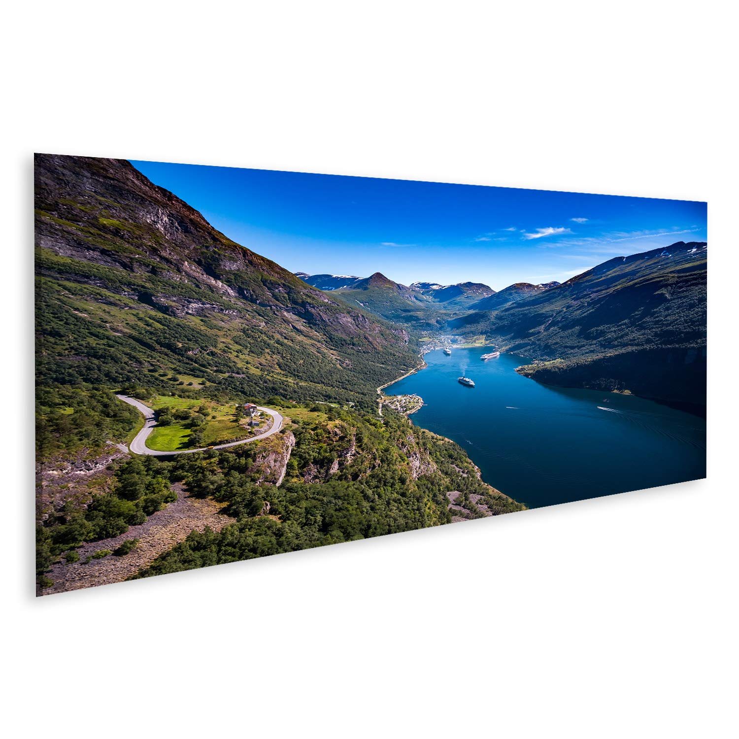 islandburner Bild auf Leinwand Geiranger Fjord Schöne Natur Norwegen Luftaufnahmen Storfjord (Großer Fjord) Bilder Wandbilder Poster