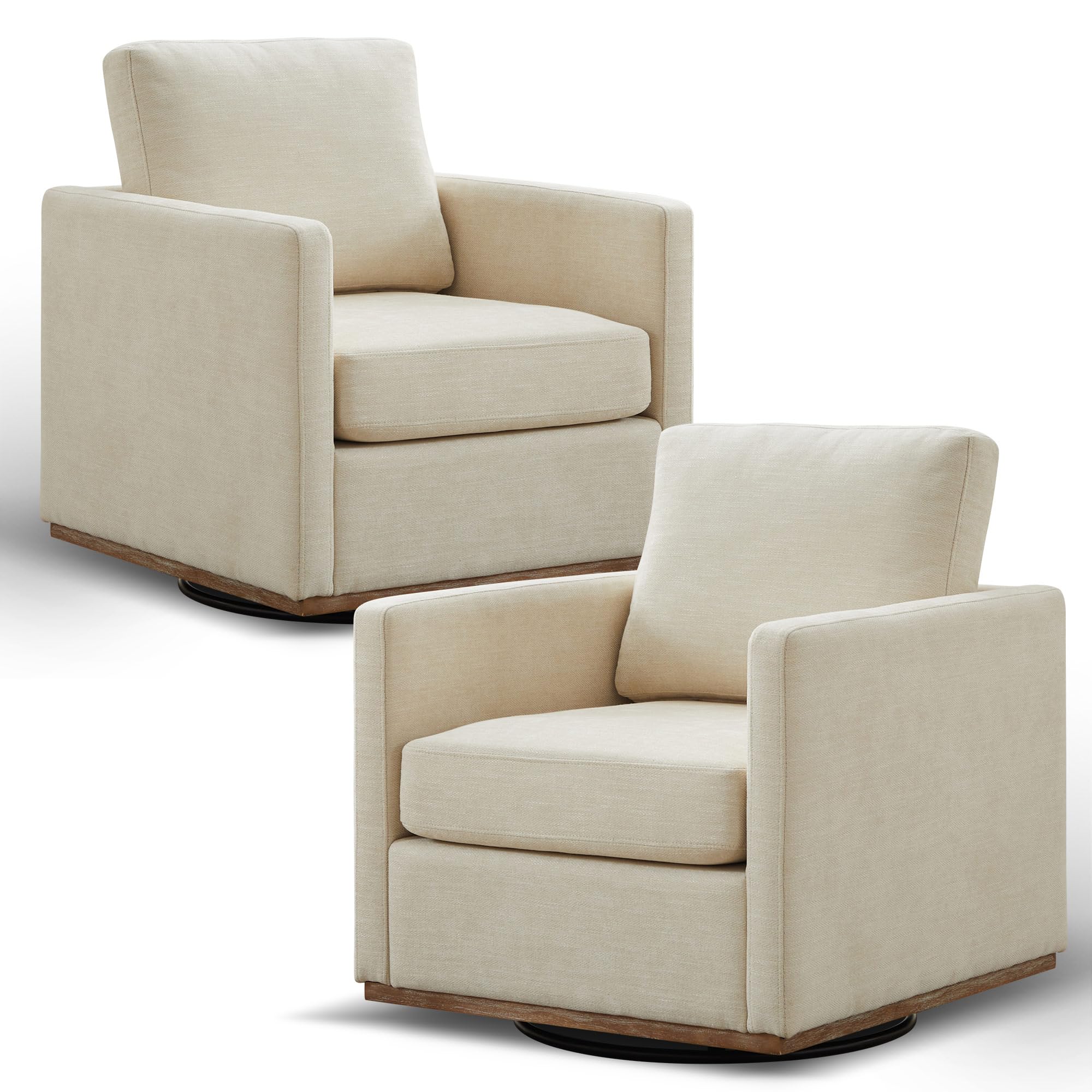 Aoiy & Wifon 30.7" W Swivel Accent Chair Set of 2, Mid Century Modern Swivel Chair for Living Room, Comfy Swivel Barrel Chairs, Wavy Chenille, Beige(Pieces to similar chairs )