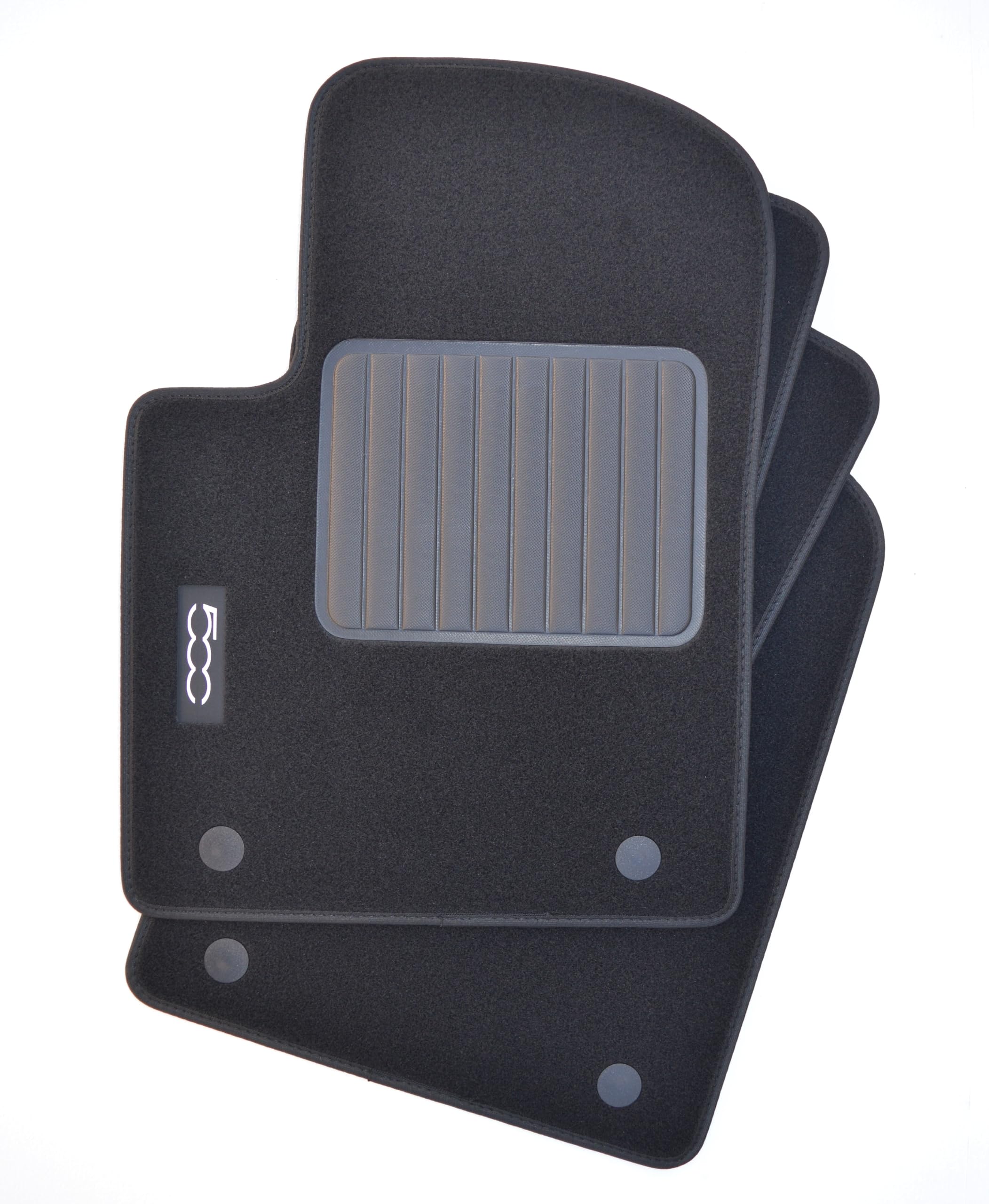 Tappetini Per Fiat 500 dal 2015, Con Logo Ricamato 2 Pin Di Sicurezza, Alta Qualità, Made In Italy.