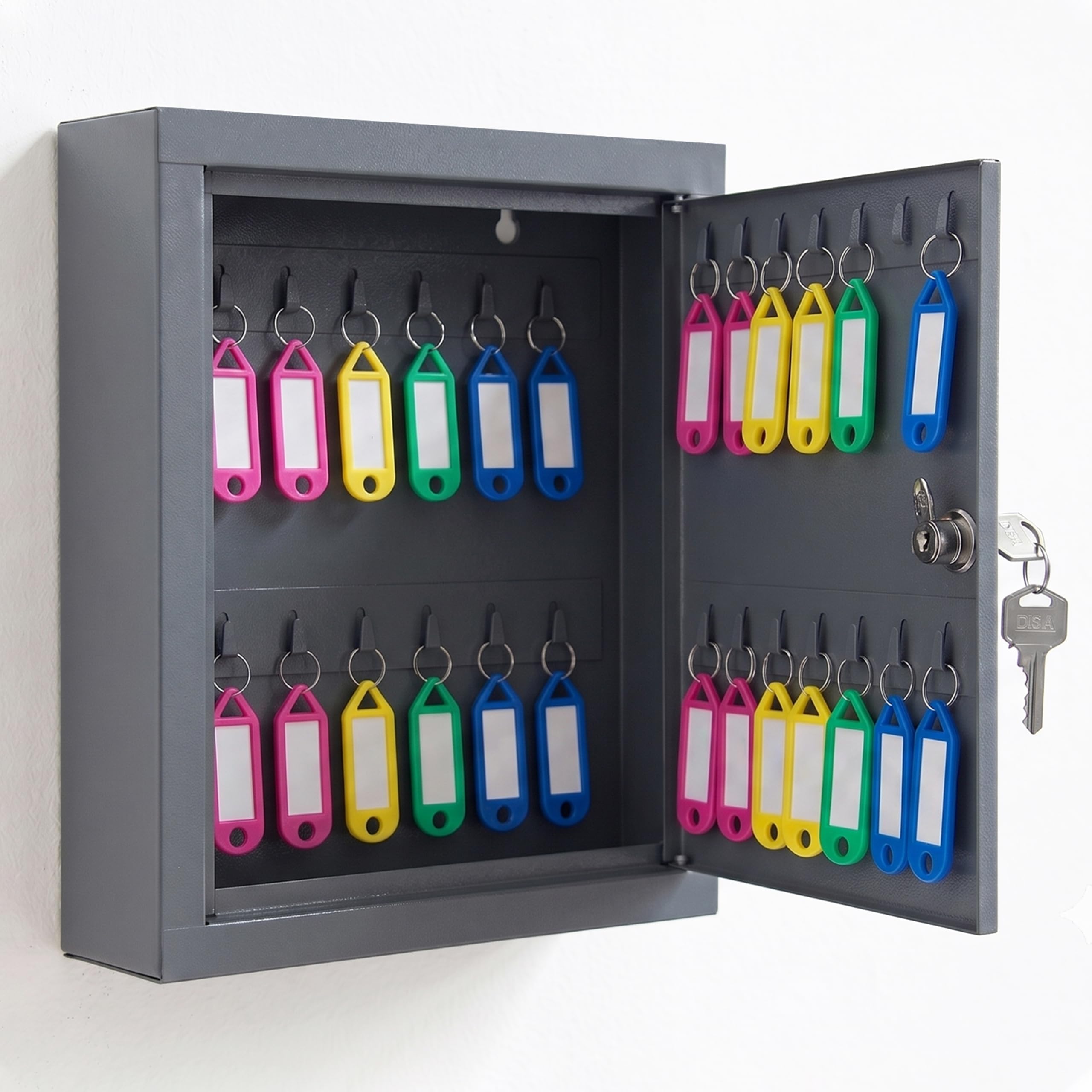 Key Holder Box with 28 Hooks | GI Steel Lockable Key Cabinet for Wall Mount | Key Storage Box with Lock & Key for Home, Office, Hotel, Shop & School (Grey)-picture-13
