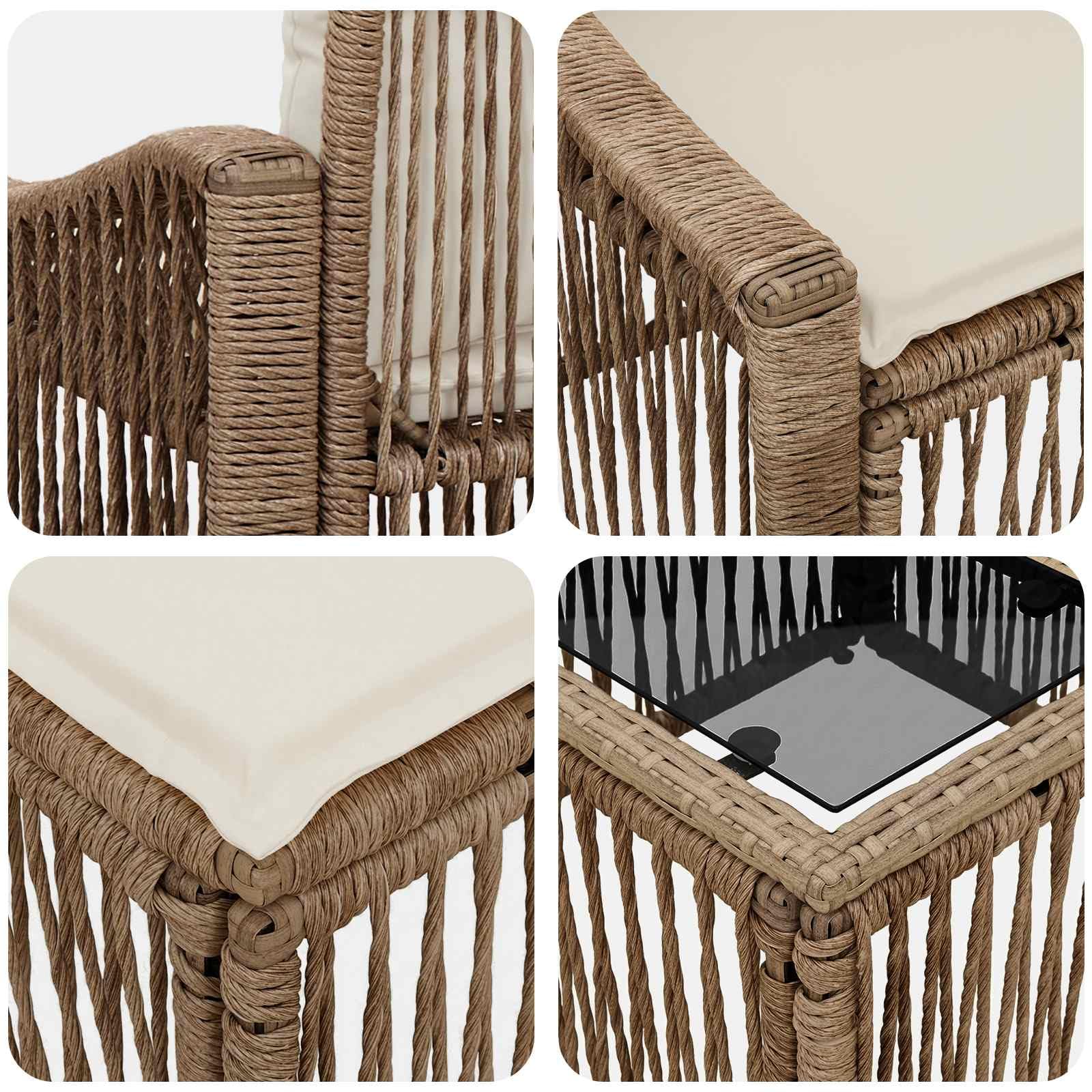 Set di divani da giardino in polyrattan beige, 14 pezzi | Gruppo lounge modulare per terrazza e giardino realizzato in robusto rattan PE con piedini regolabili.