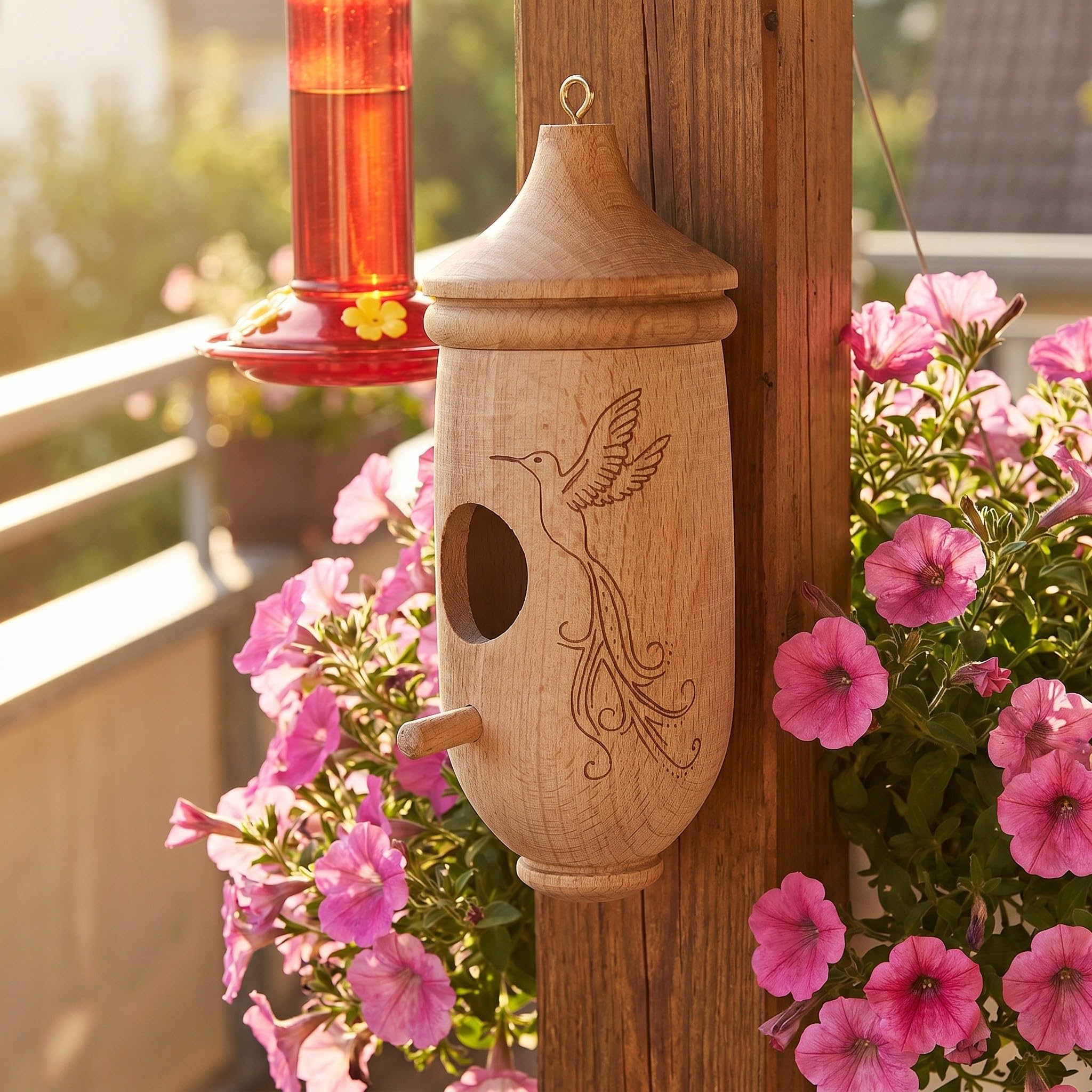 Operitacx 6 Casitas de Madera Natural para colibríes, para Colgar en el Exterior | Casitas rústicas de Madera para anidar pájaros al Aire Libre | Adorno de para jardín