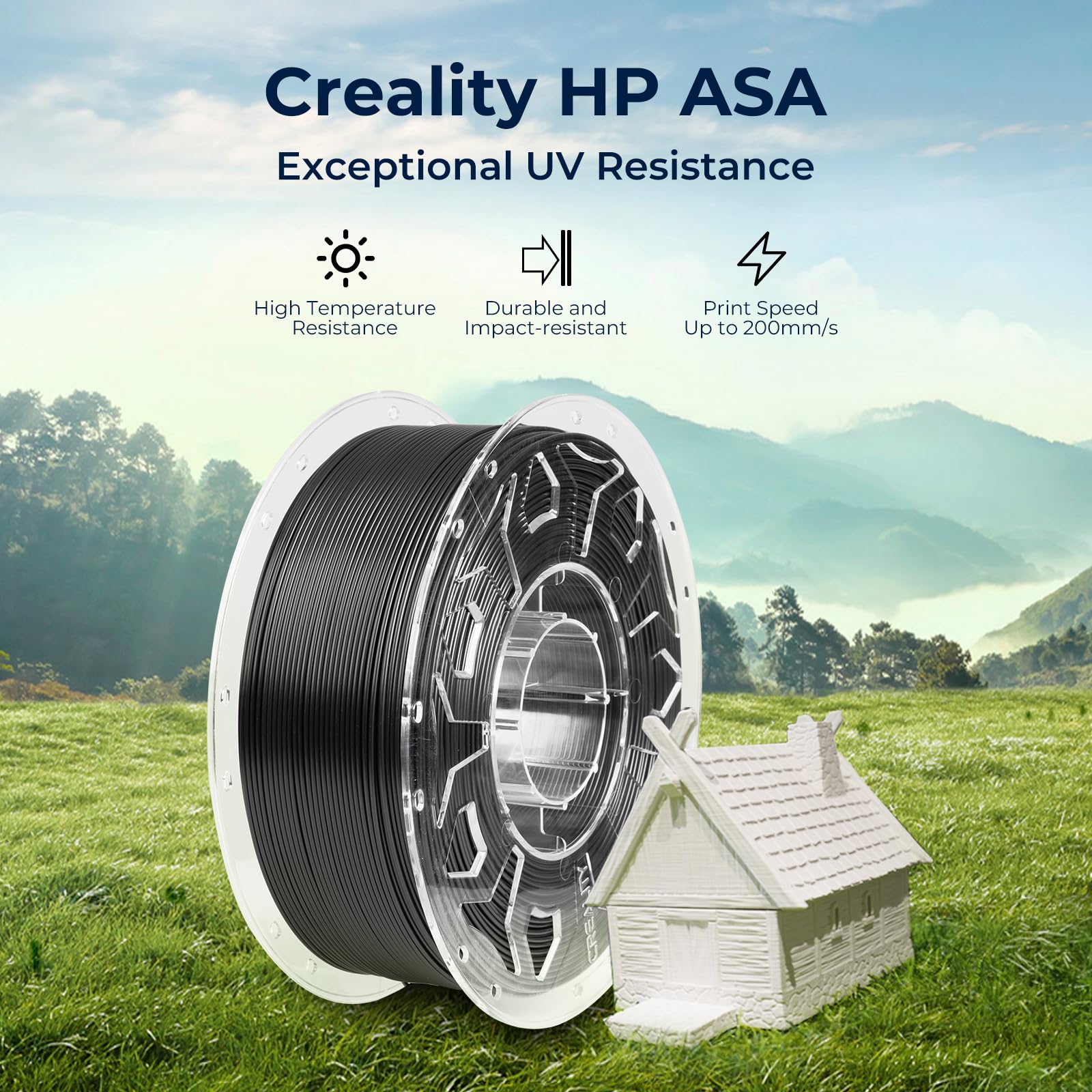 Creality Filamento ASA 1.75mm, 1kg (2.2lbs) per Stampanti 3D, Resistenza alle Alte Temperature - Ideale per Parti Funzionali da Esterno, Precisione Dimensionale +/- 0.03mm (Nero)