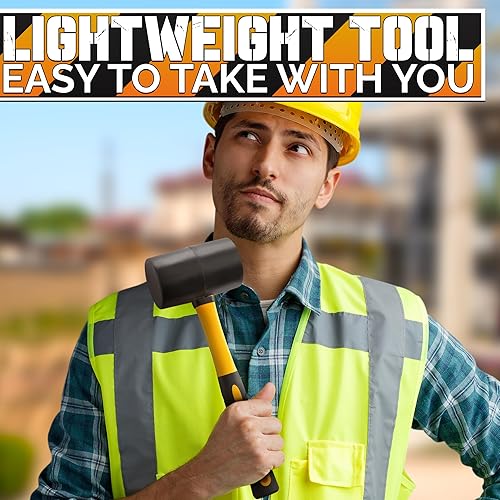 Miniatura 9 de Martillo de mazo de goma de 16 onzas, mazo de martillo de goma con mango duradero y ergonómico, diseño antivibración para un trabajo eficiente,