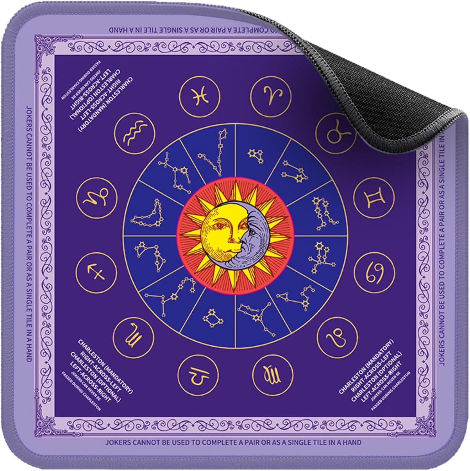 Tarot Star Sign Mahjong Learning Mat, 31.5" x 31.5", Anti-Slip, Noise-Reducing, with Black Carrying Bag, for Table, Board Games, Tile Games and Cards