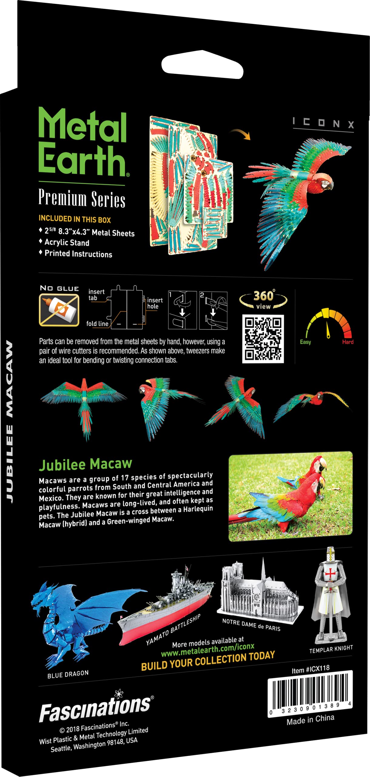 Fascinations Metal Earth Premium Series Jubilee Guacamayo Parrot Kit de modelo de metal 3D con pinzas