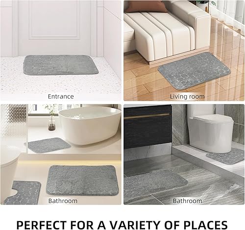 Miniatura 6 de Syhimity Juego de alfombras de baño de 3 piezas, juego de tapetes de baño de espuma viscoelástica de adoquines, antideslizantes, extra absorbentes,