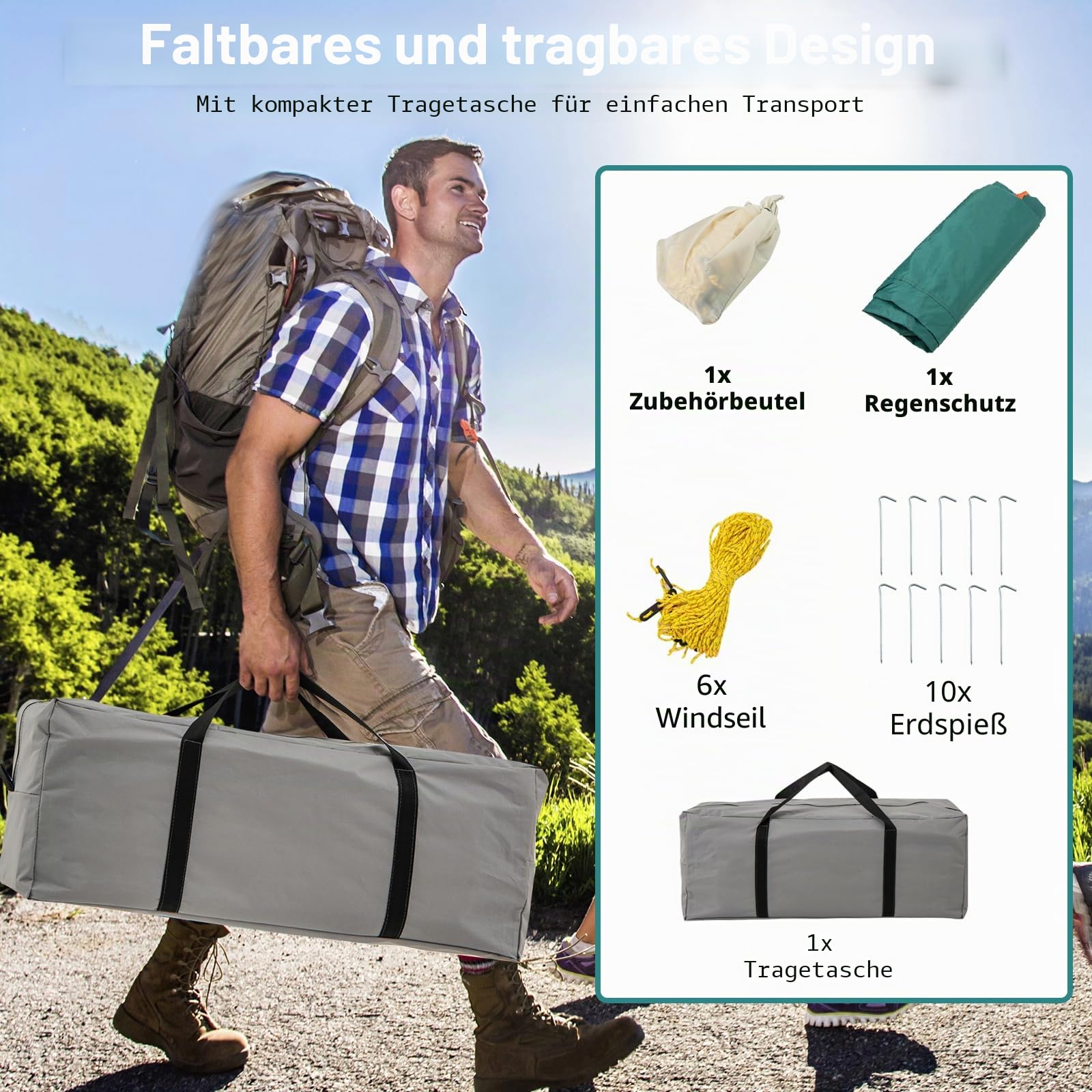 HOMASIS Tunnelzelt für 4-6 Personen, Zelt mit Vorzelt & Boden, Campingzelt mit 2 Räumen, 2 Eingängen, 2 Fenstern & Oberlicht, Familienzelt mit Tragetasche für Camping Hiking Trekking