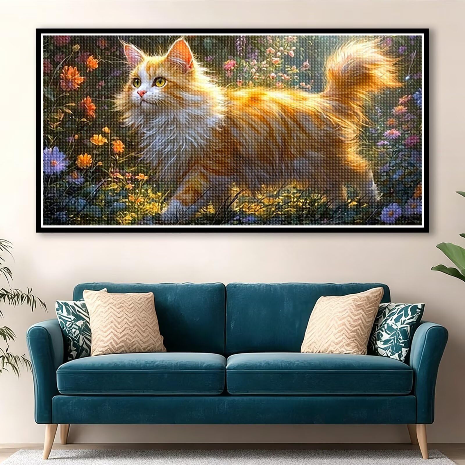 Diamond Painting Adultos Gato Pintura Diamante, Animal Diamond Painting 5D Completo, DIY Cuadrado Cristal Bordado Punto de Cruz Cuadros de Diamantes para Decoracion Hogar, Regalo Mujer 160x80cm 0J-166