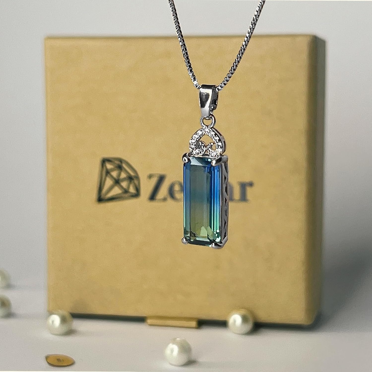 925 Sterling Silver Cubic Zirconia Necklace, Blue Crystal Pendant,Friendship Necklace, Gifts for Friends, Daughters, Wives, Mothes Day Gifts, Valentines Day Gift, Necklaces for Women - Image 3