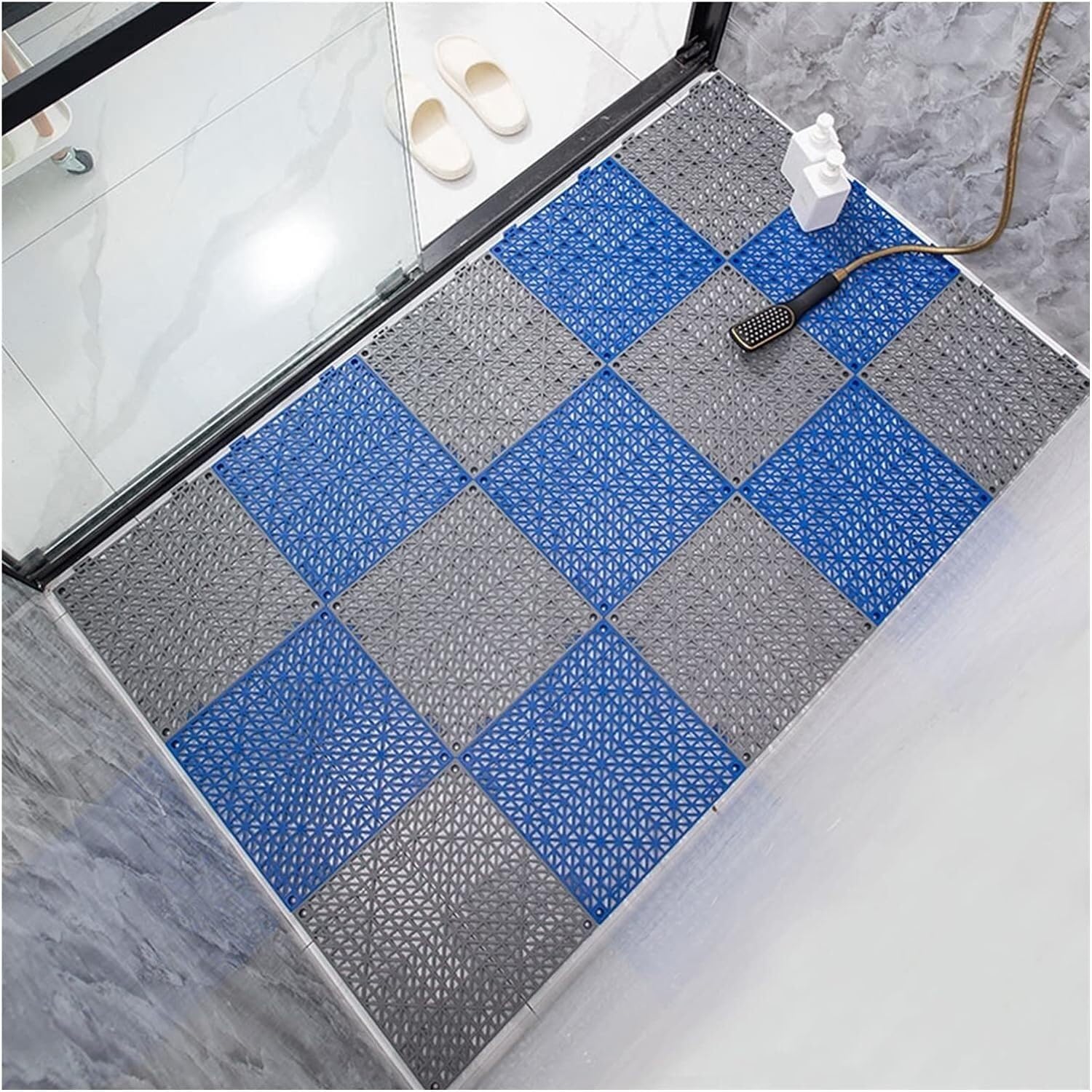 Estera De Drenaje PVC Entrelazada, Baldosas Baño Antideslizantes(Dark Blue,30pcs)