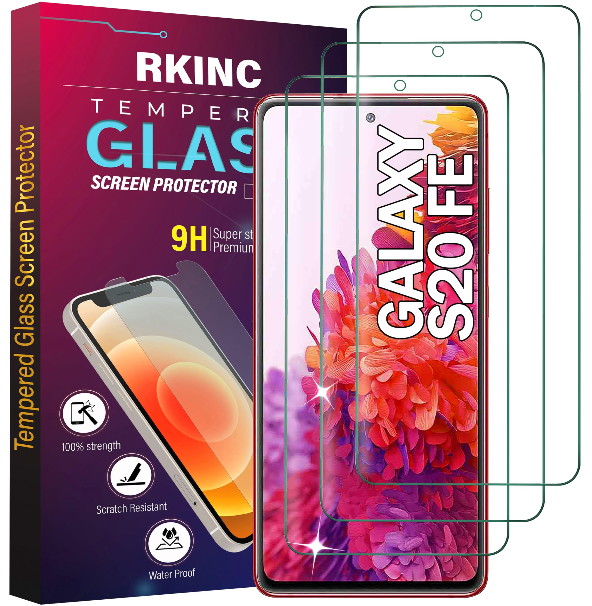 RKINC 3 Stück, Panzerglas Schutz Glas für Samsung Galaxy S20 FE / S20 FE 5G, Panzer HD Displayschutzfolie, 0,33 mm kratzfest, splitterfrei, blasenfrei, lebenslangeGarantie