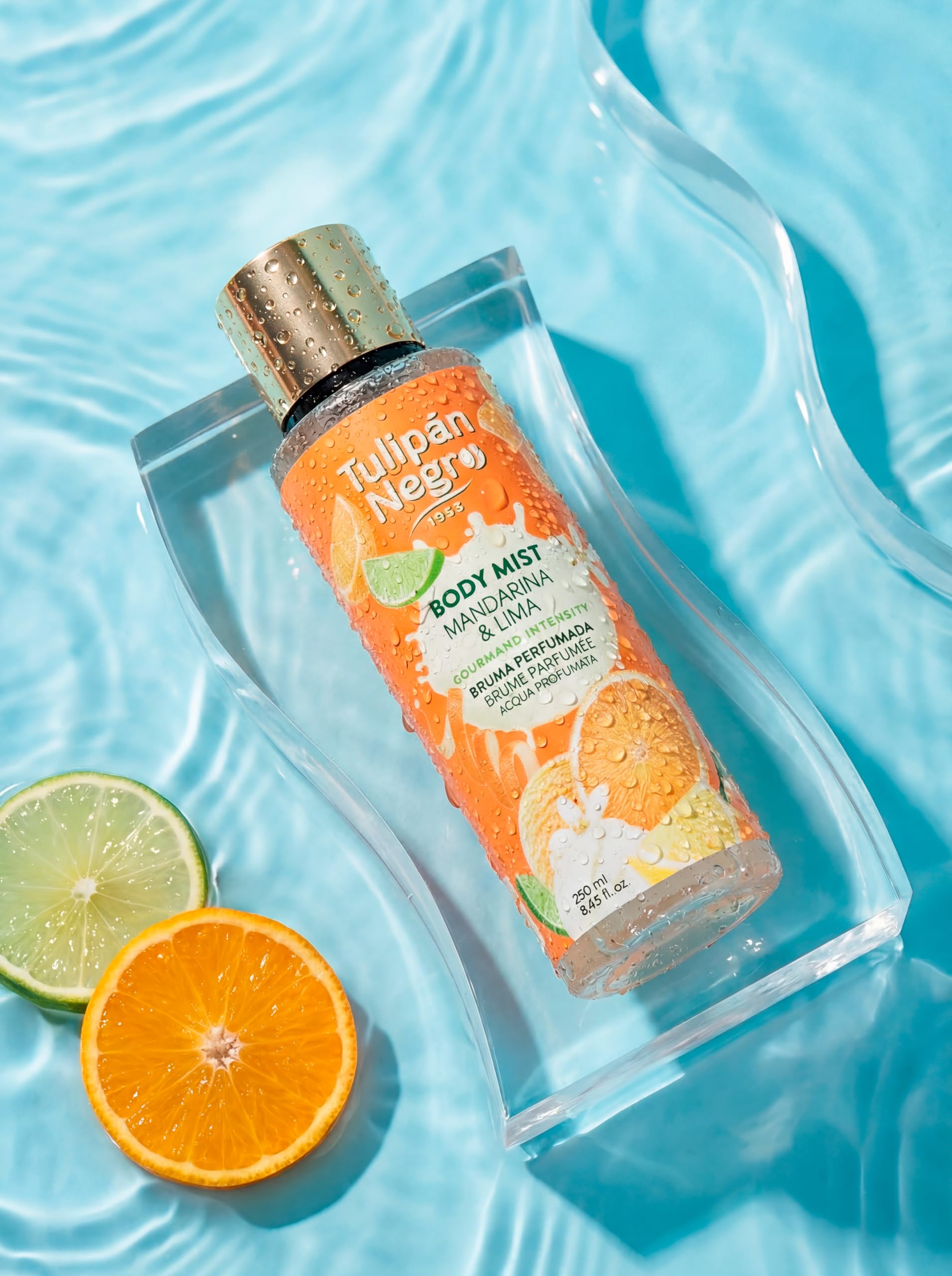 Tulipán Negro - Body Mist Mandarina & Lima, Bruma Corporal con Fragancia Cítrica y Tropical, Aroma Refrescante y Delicioso para Uso Diario, 250 ml