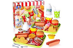 Pretend Play Food Toy Set for Kitchen, Fake Food Plastic Burgers Sandwich Toys