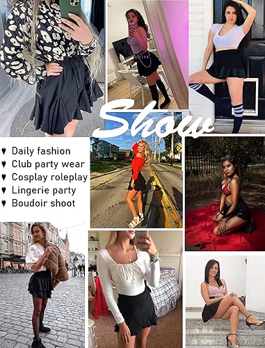 Miniatura 5 de Avidlove Lencería sexy de encaje para mujer, falda de patinadora plisada y falda básica casual de cintura alta con volantes acampanados, mini faldas