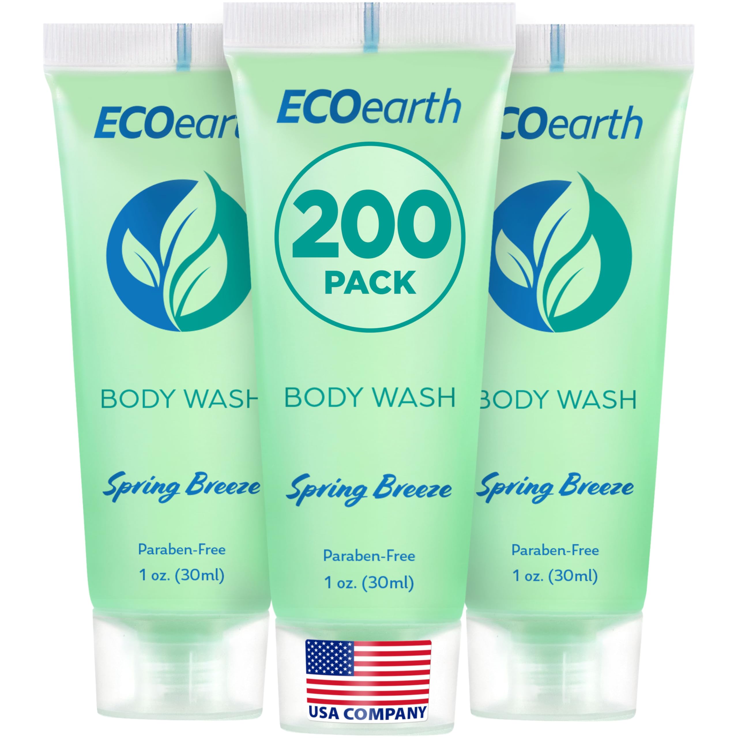 EcoEarth Travel Size Body Wash (1 fl oz, 200 PK, Spring Breeze), Delight Your Guests with a Revitalizing and Refreshing Hotel Body Wash, Quality Mini and Small Size Guest Hotel Toiletries in Bulk