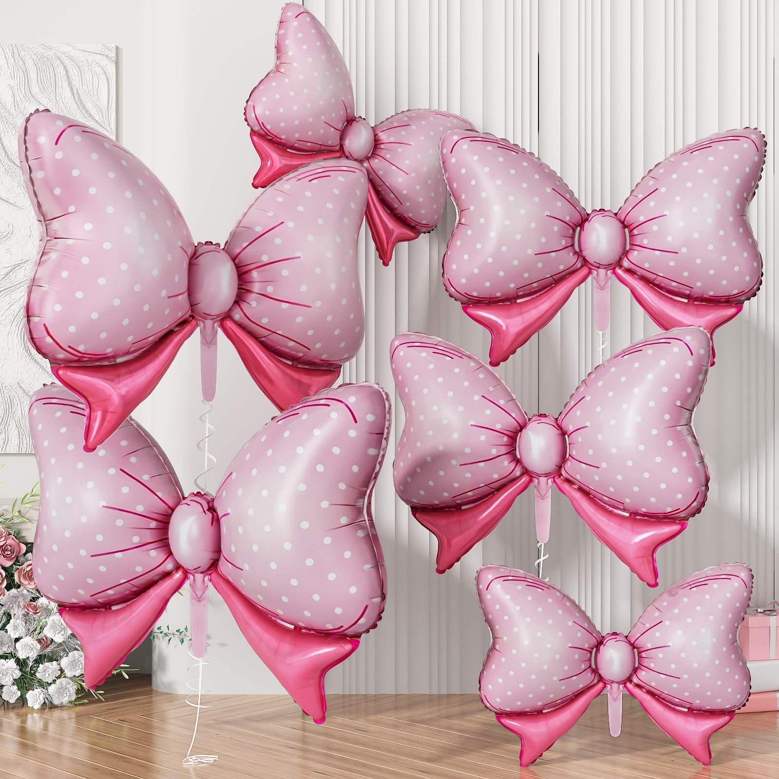 Pink Bow Balloons Different Sizes, Pink Mouse Birthday Decorations Large Polka Dot Bow Foil Mylar Balloons for Girls Kids Cartoon Mouse Theme Oh Twodles Birthday Baby Shower Gender Reveal Party