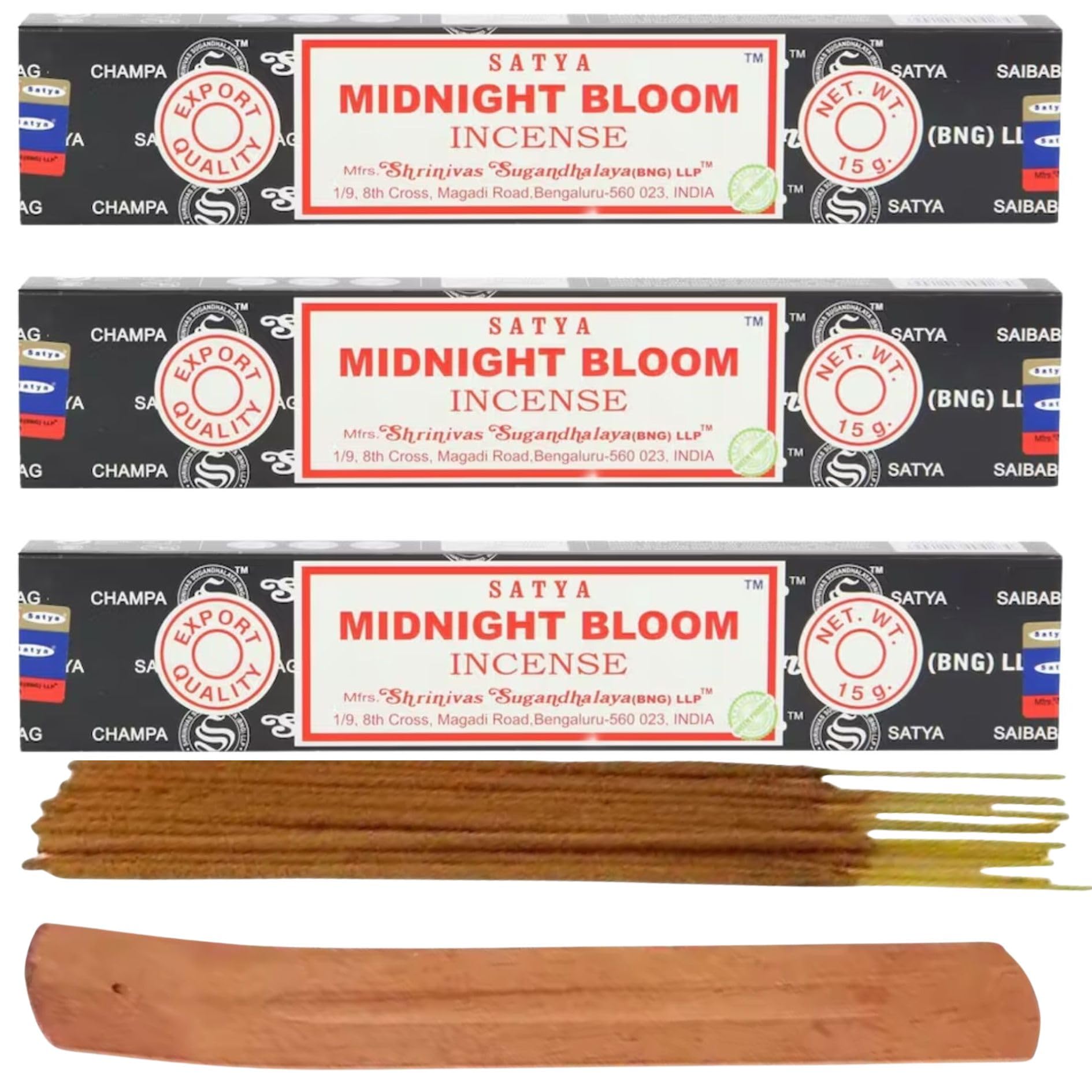 Satya Nag Champa Incense Sticks Pack of 3 X 15G with Free Holder Agarbatti for Home Outdoor, Aromatherapy, Spa, Yoga