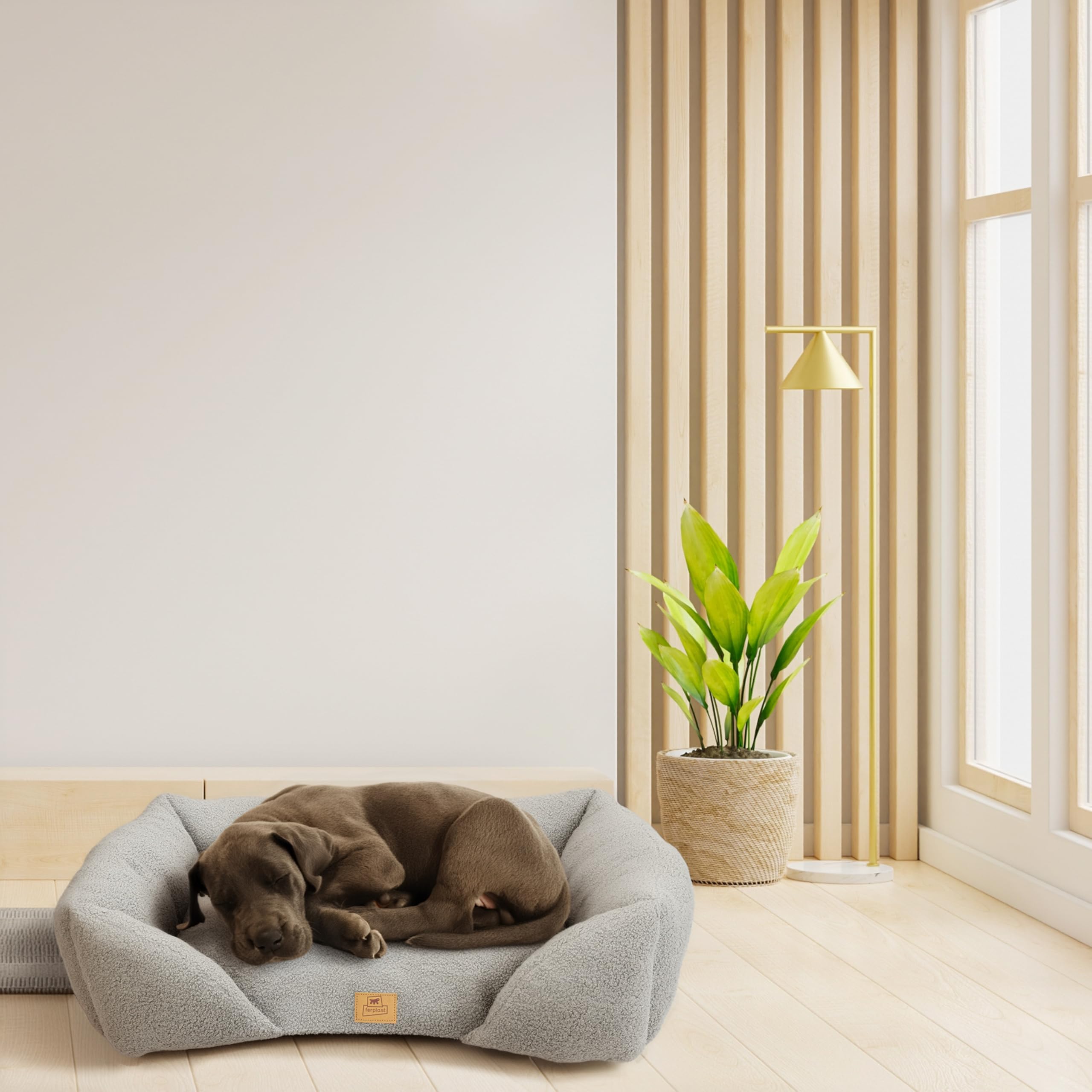 Ferplast Hundebettkissen für mittelgroße Hunde, Katzenbett, waschbarer synthetischer Bouclé-Stoff, weiche Polsterung, 78 x 56 x H 22 cm, Grau