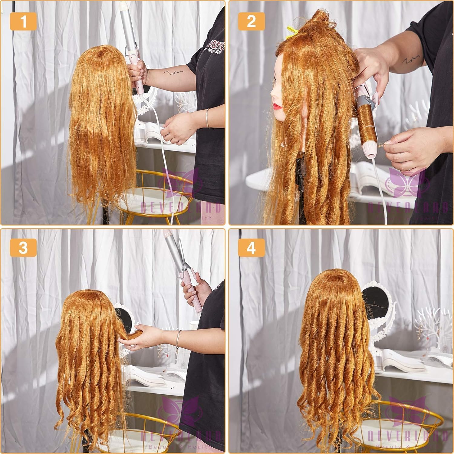 Neverland Frisierkopf 80% Echthaar 24 Zoll Friseurkopf mit Tischhalter und Haar Styling Braid Set