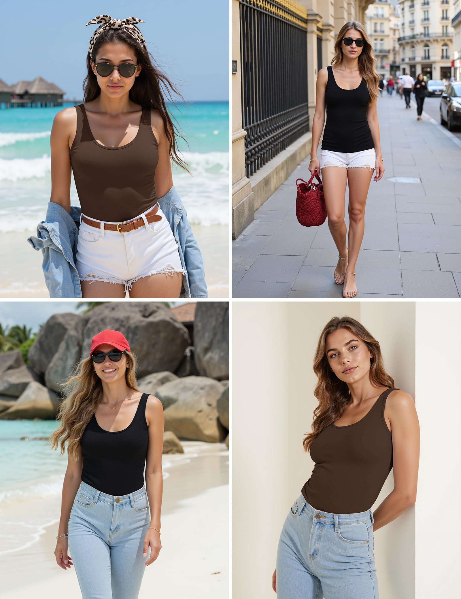 Aottori Pacco da 2 Canotta Estiva Donna Canottiera Senza Maniche Elegante Tank Top Girocollo Cotone Camisole Basic Slim Fit Sottogiacca a Maglia Smanicata Sexy