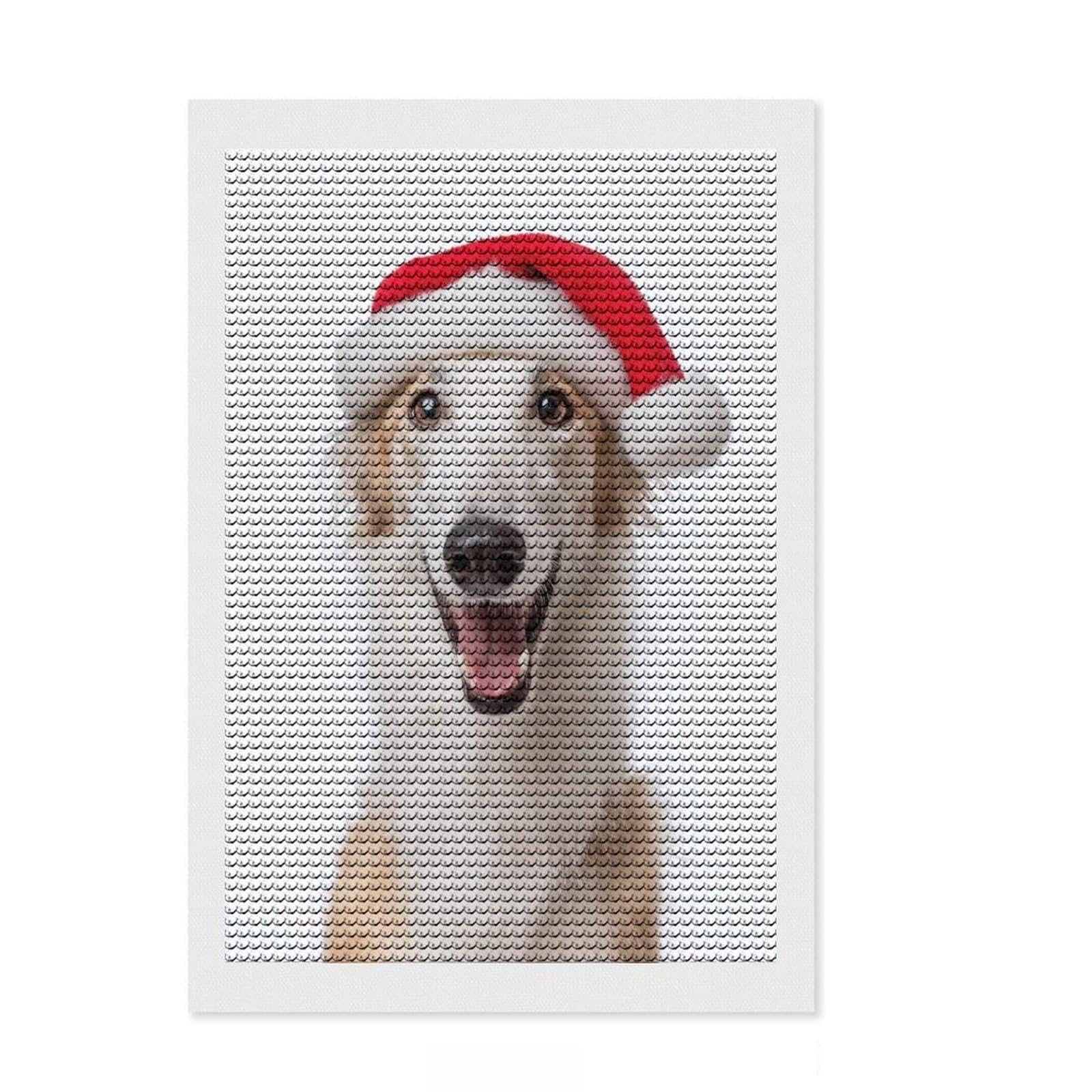 Junmoney Borzoi Dog with Santa Hat Portrait Diamond Art Kit 8"x12", for Creative Relaxation, Bedroom Decor, Simple to Start, Thoughtful Handmade Gift