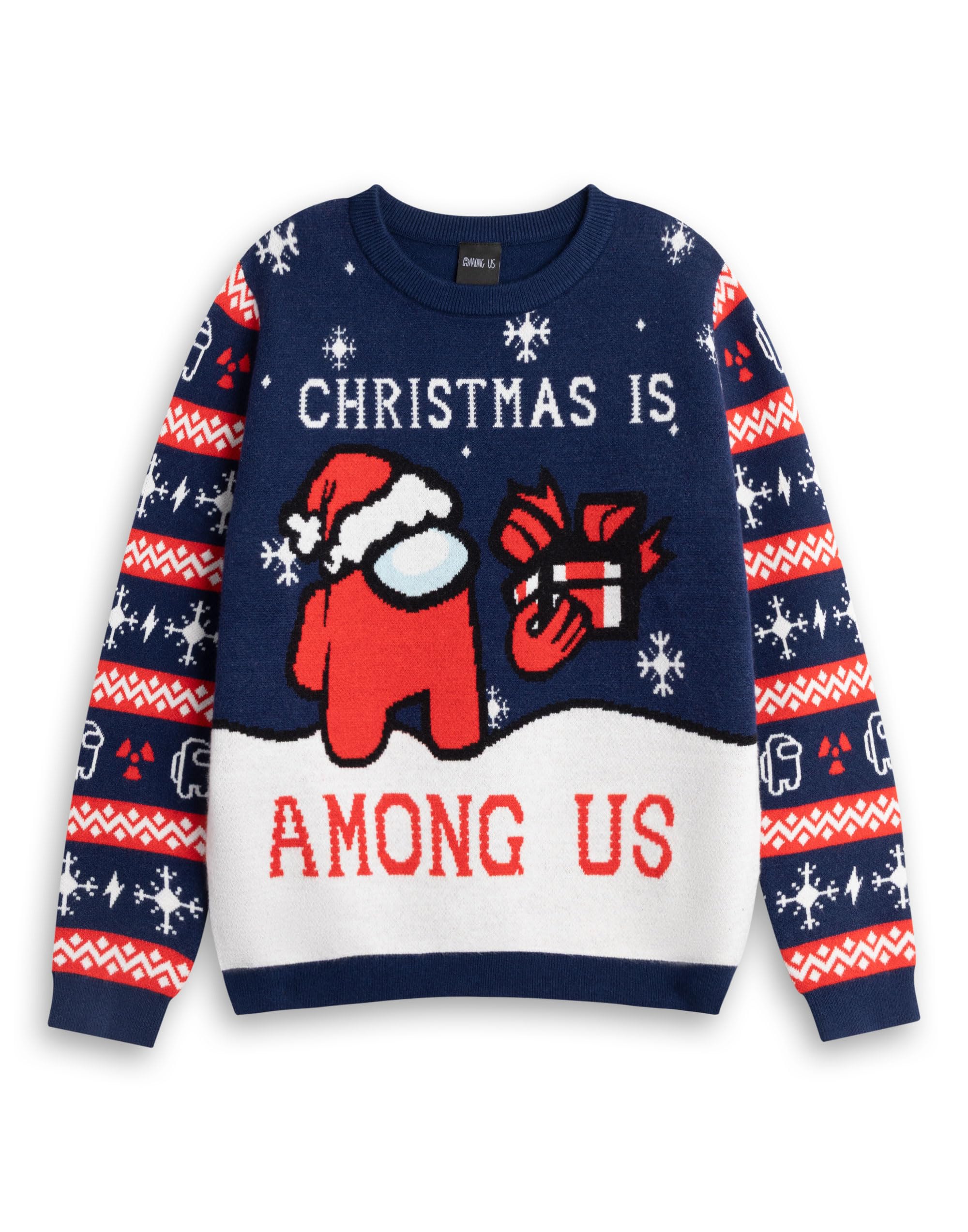 Among Us Red Crewmate Boys Navy Christmas Jumper | Long Sleeve Fair Isle Design with 'Christmas is, Text | Holiday Celebrations Outfit Merch - 9-10 Years