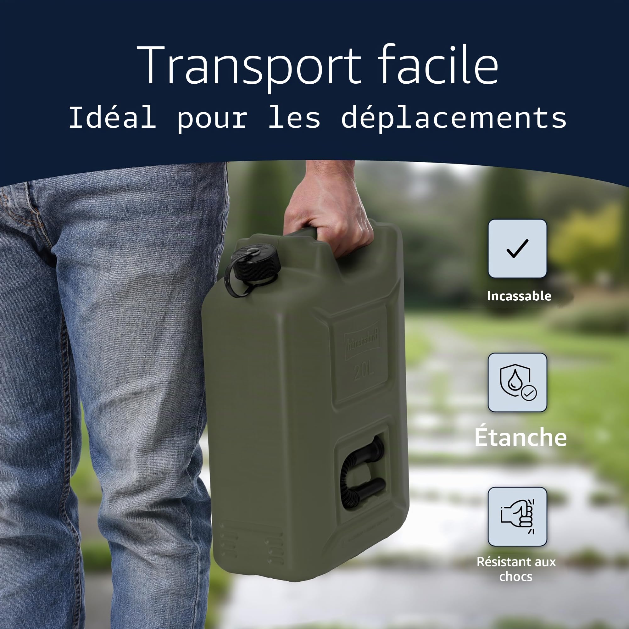 Hünersdorff Lot de 3 bidons de Carburant Professionnels de 20 l pour Essence, Diesel et Autres Produits Dangereux, fabriqué en Allemagne, Production certifiée TÜV, Olive