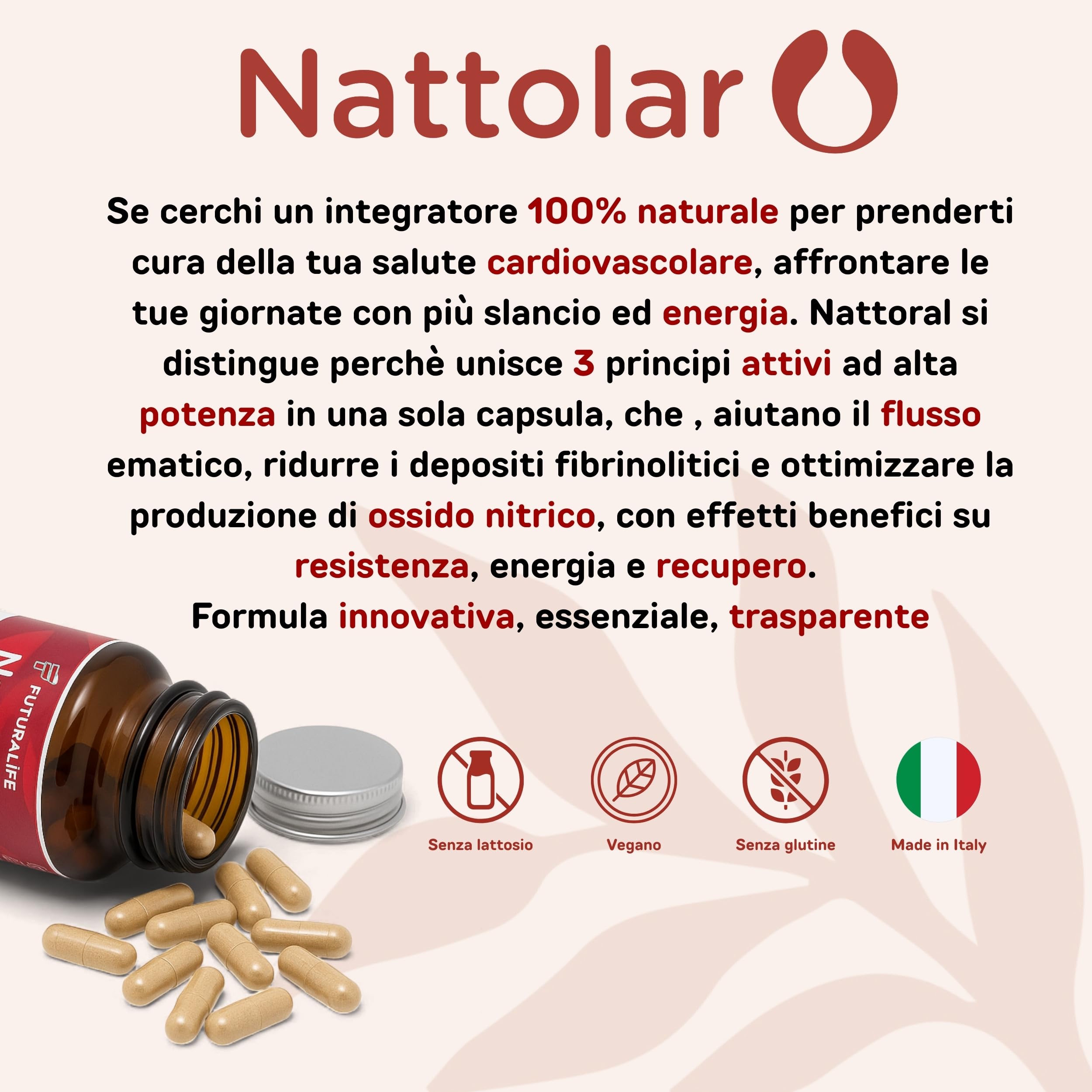 NATTOLAR Arginina e L-Citrullina = Recupero Muscolare + Vitalità di Coppia | Post Allenamento, Resistenza - Nattokinase | Supporto Circolazione, Arterie Sane e Pulite | Integratore per Sportivi. 30cps