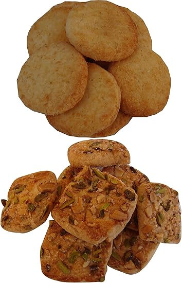 T.T Traditionally Handmade Biscuit Cookie Amazon Pantry Coconut and Kaju Pista Tray Pack (Combo) Pack of 2