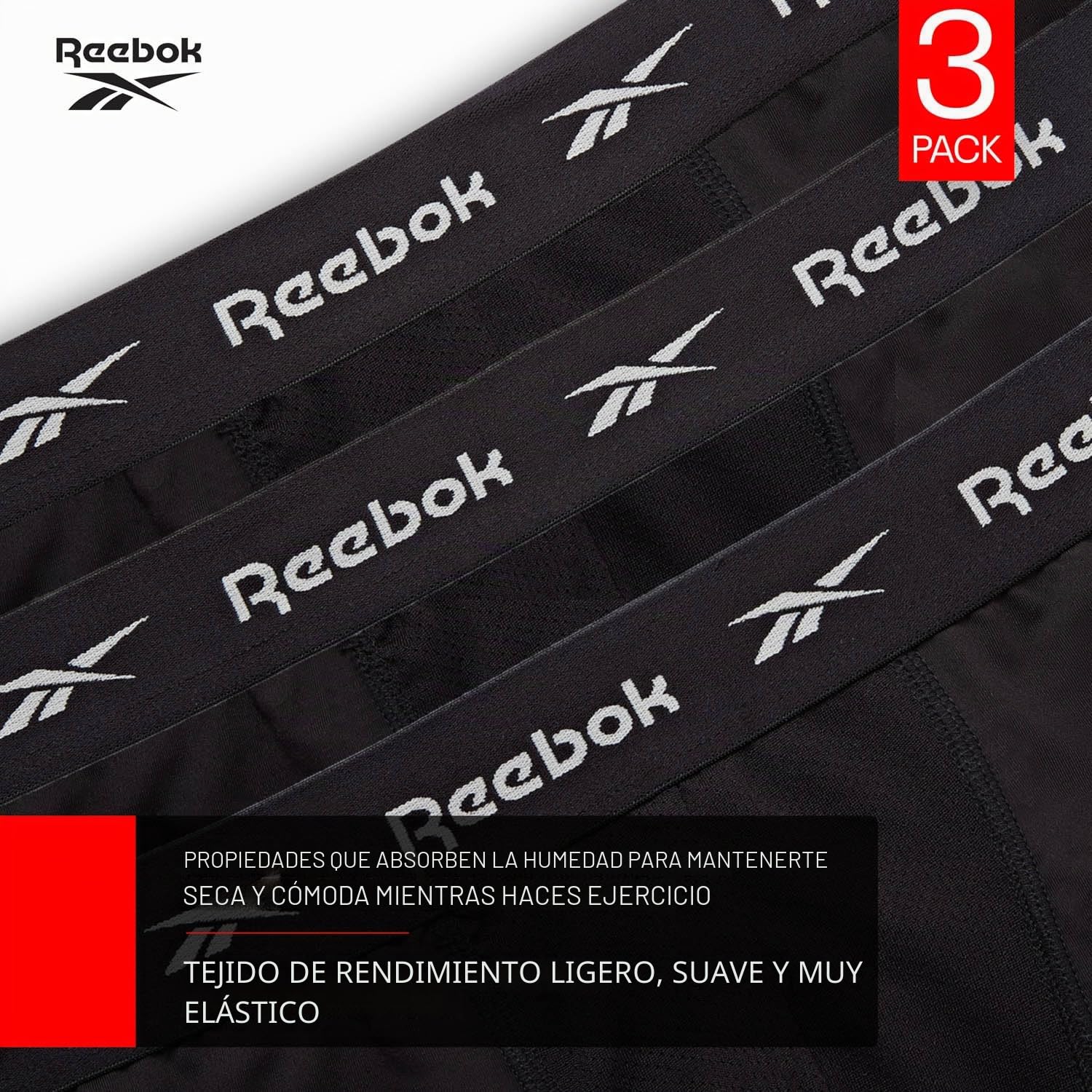 Reebok Hogan Reebok - Calzoncillos Deportivos Transpirables para Hombre (3 Unidades), Color Negro, Blanco, Gris Jaspeado, Negro, XL Hombre (Pack de 3)