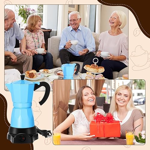 Miniatura 6 de Cafetera eléctrica de 6 tazas de café expreso italiano, máquina de café expreso de aluminio portátil de 10.1 fl oz, cafetera moka con base