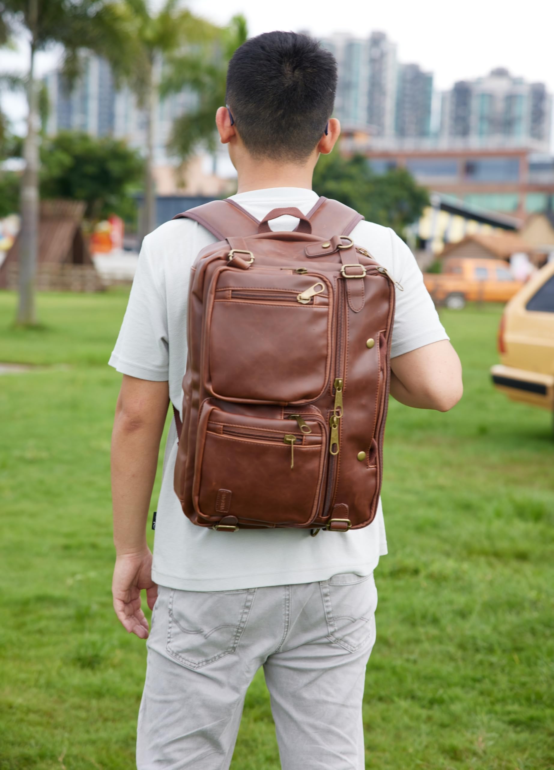 Faux skórzany plecak, aktówka, hybrydowa torba na laptopa 17", torba męska, torba na ramię, torba robocza dla mężczyzn HB-22