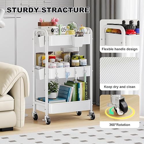 Miniatura 9 de Organizador y almacenamiento de pañales para bebé, carrito rodante de 3 niveles con ruedas para artículos esenciales para el cuarto del bebé,