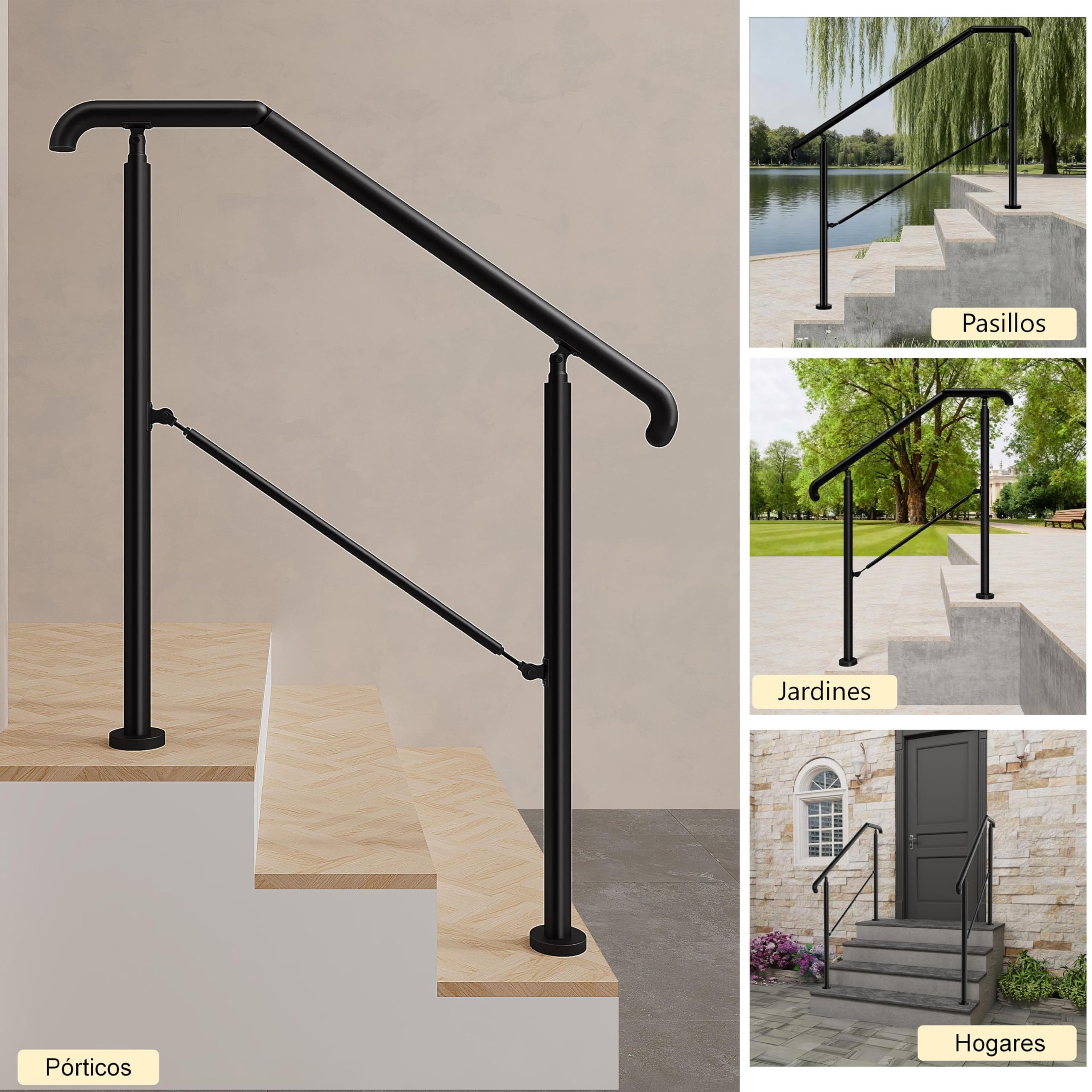 AICA Barandilla de escalera, Barandilla de entrada de acero inoxidable, ángulo de montaje ajustable, Barandilla para entradas, interior y exterior, Negro, 162x102 cm