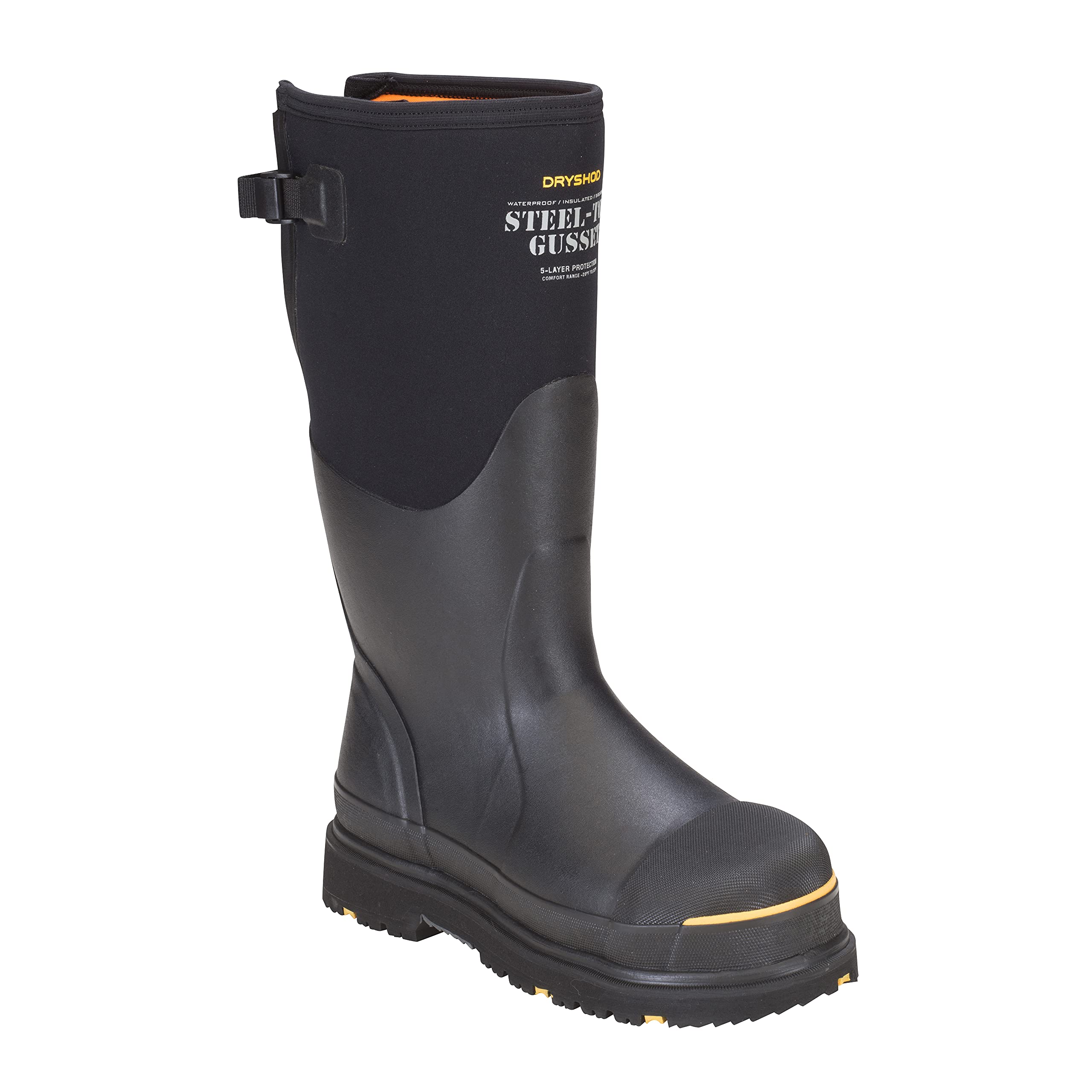Dryshod Mens Slip Resistant Steel-Toe Gusset Work Safety Boots |Waterproof | Rubber | Black